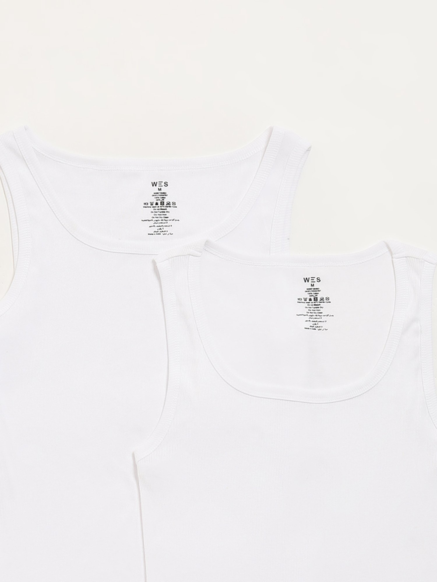 WES Lounge by Westside White Ribbed Cotton Vests - Pack of 2