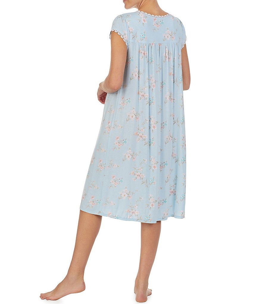 Eileen West Floral Print Cap Sleeve Jersey Knit Waltz Nightgown