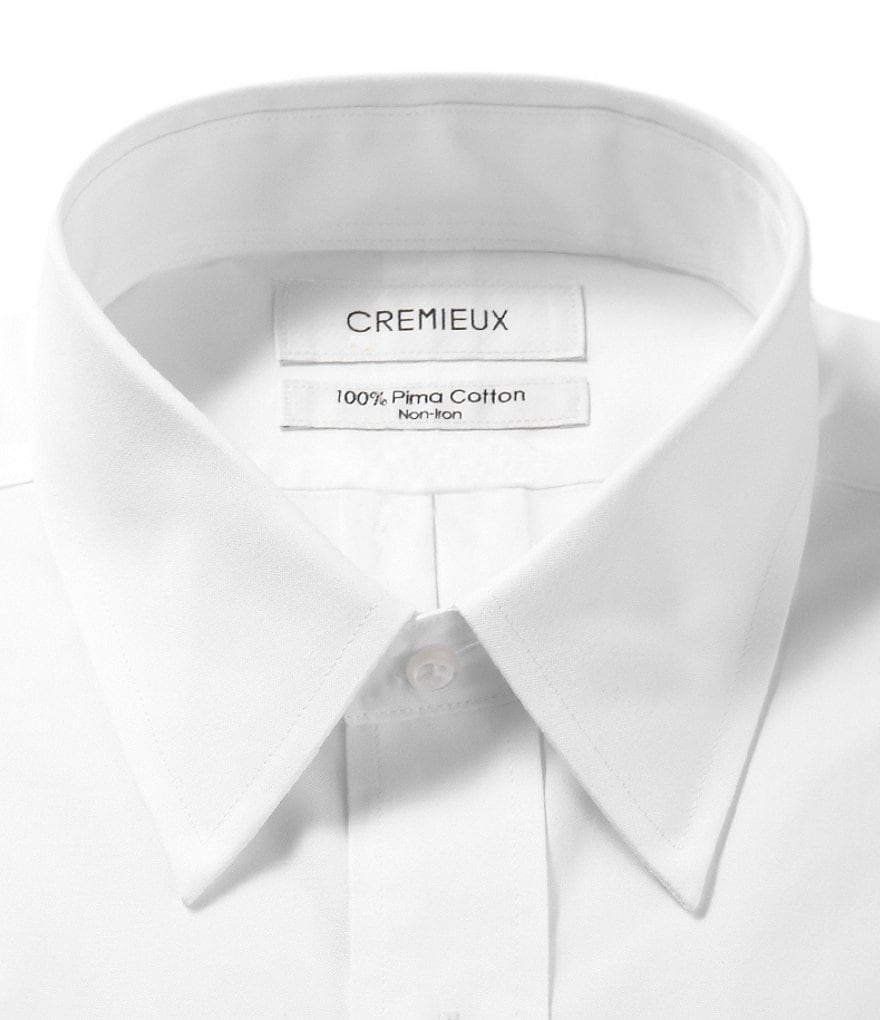 Gold Label Roundtree & Yorke Solid Non-Iron Fitted Point-Collar Dress Shirt with French Cuffs
