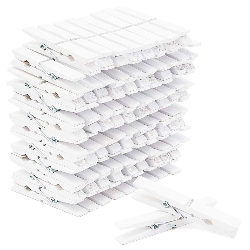 Juvale 100-Count White Wooden Clothes Pins 4" for Laundry & Decorate Photos/ Pictures/ Postcards, Clothespins for DIY Art Craft Party Favors