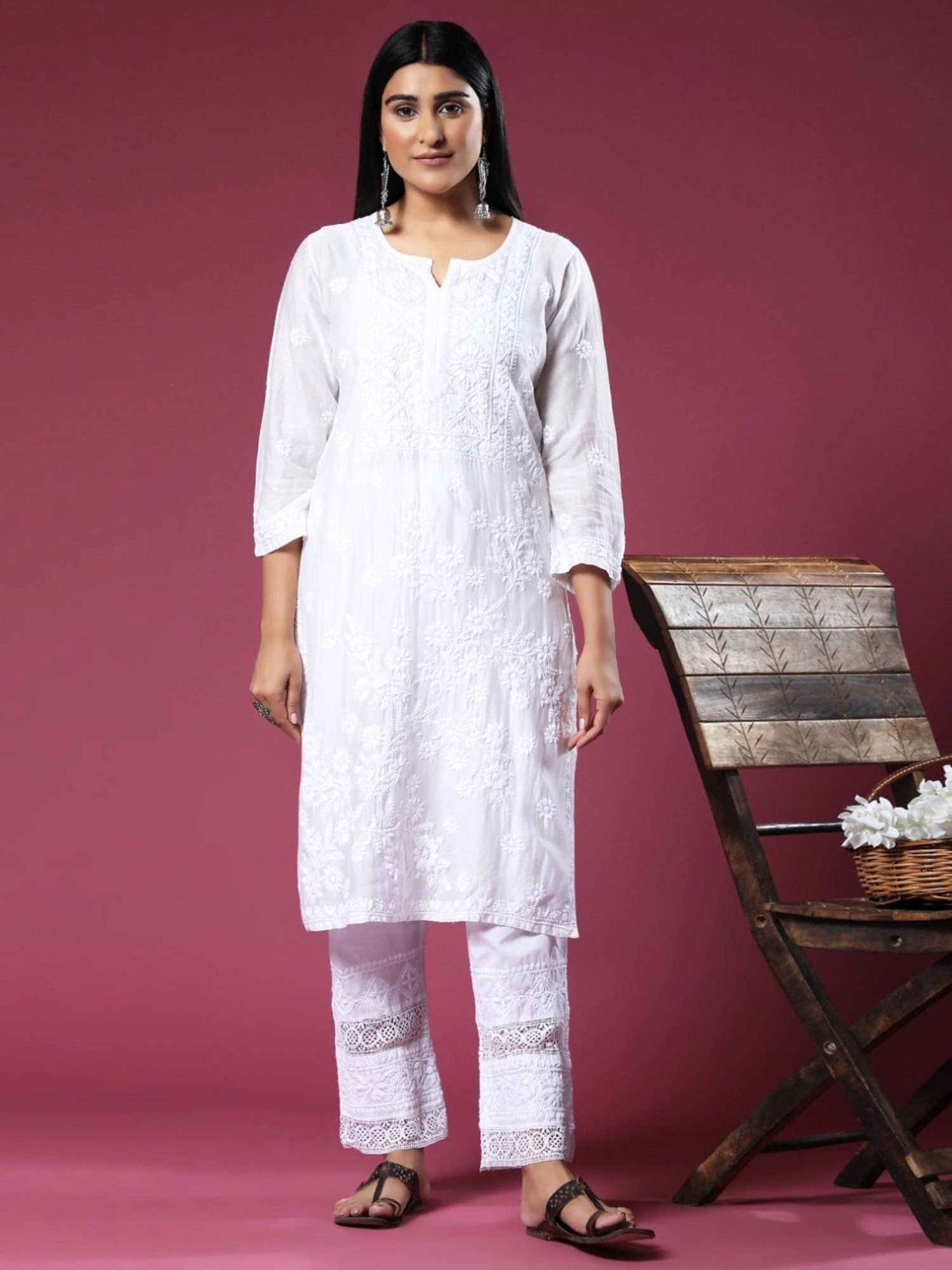 House Of Kari HOK Chikankari Cotton Pant Trouser White
