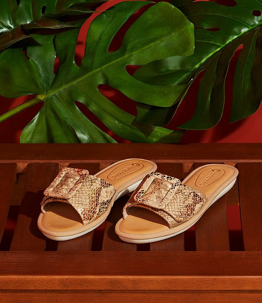 CC Corso Como Bahlia Metallic Snake Leather Buckle Slide Sandals