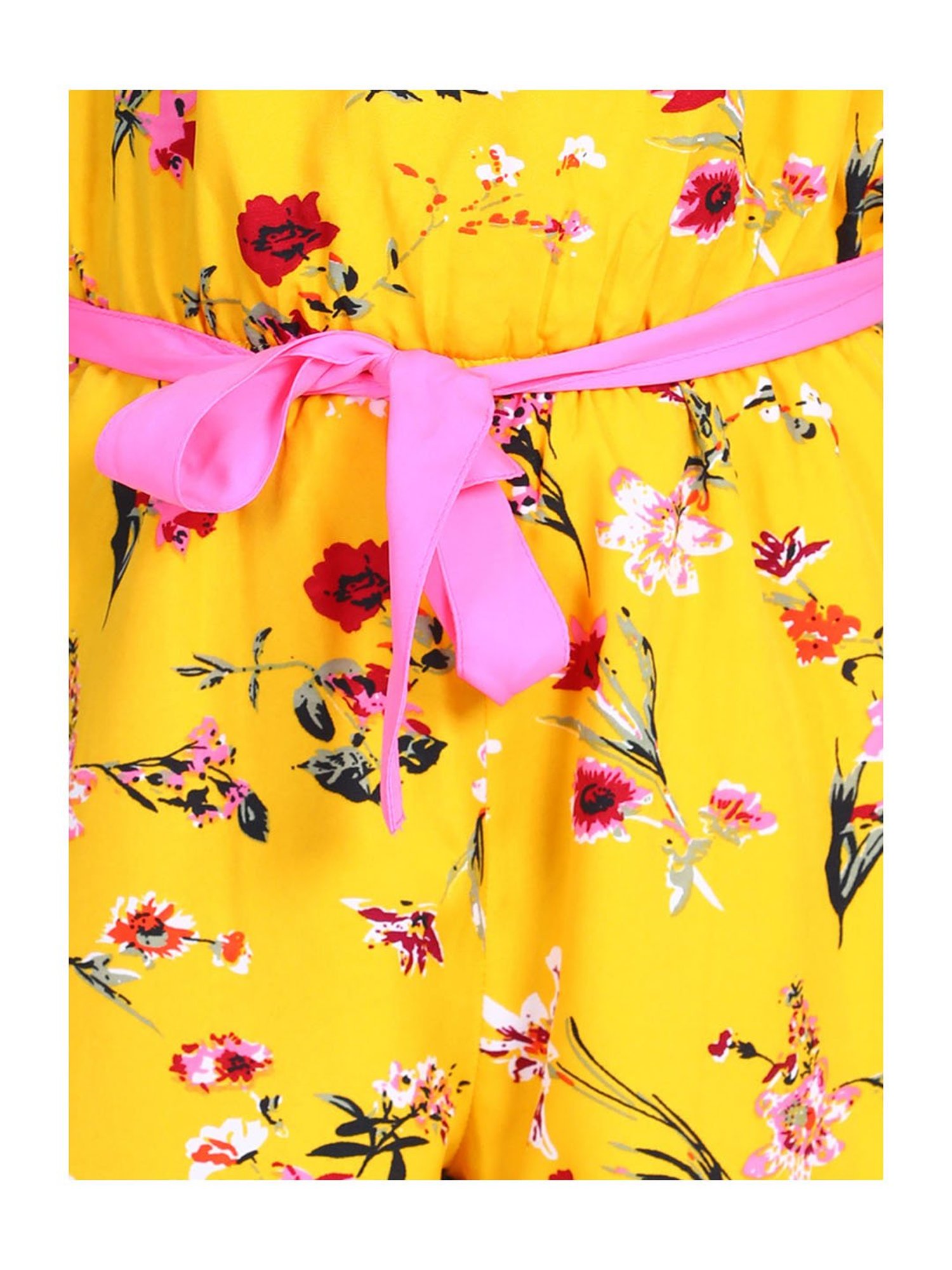 StyleStone Kids Yellow Printed Jumpsuit with Belt