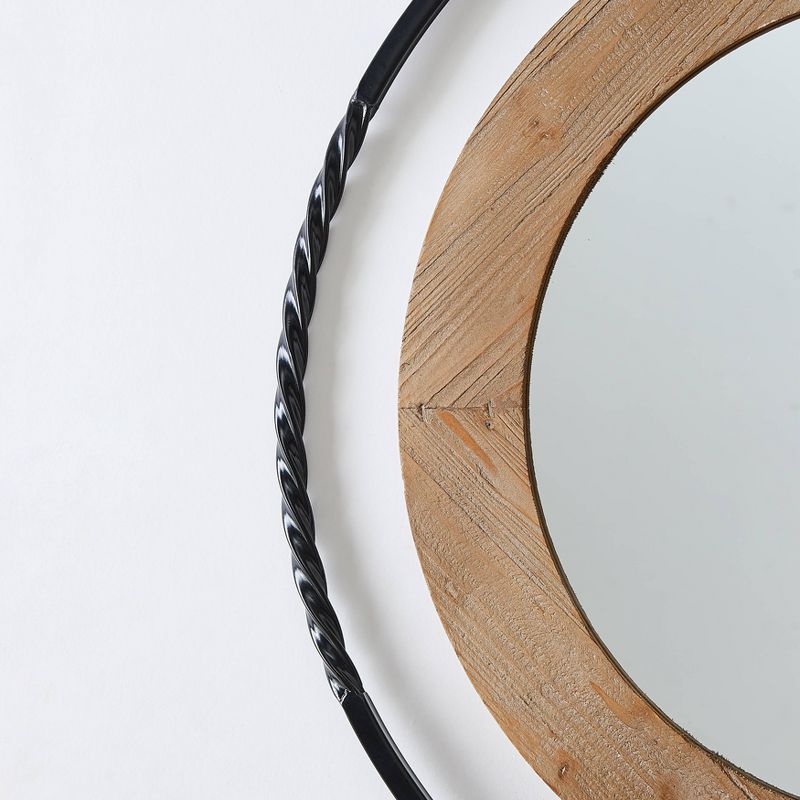 32" Round Iron and Wood Framed Wall Mirror - Danya B.