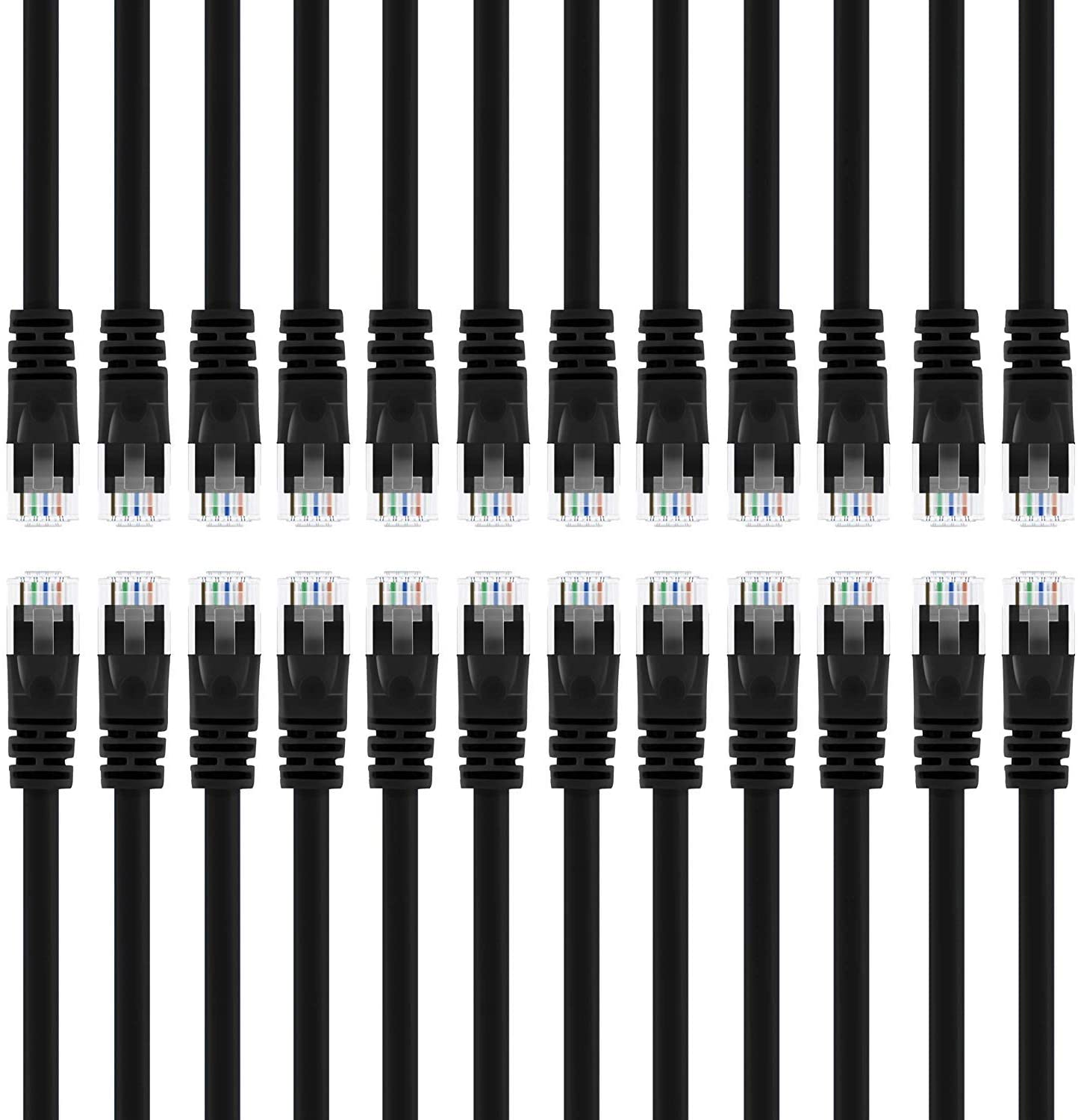 24-Pack Cat 6 Ethernet Cable Cat6 Snagless Patch 4 Feet - Snagless RJ45 Computer LAN Network Cord Black - Compatible with 24 48 Port Switch POE Rackmount 24port Gigabit