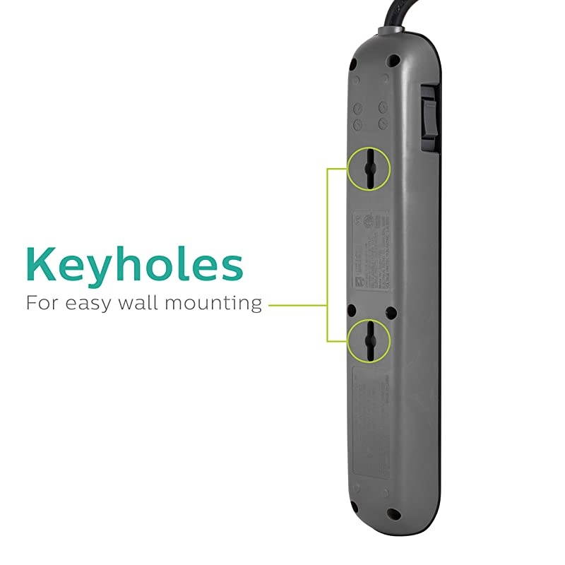 4 Outlet Power Strip Surge Protector 2 USB Charging Ports 3ft Power Cord Flat Plug Wall Mount 450 Joules ETL Listed Black SPP6242BC37