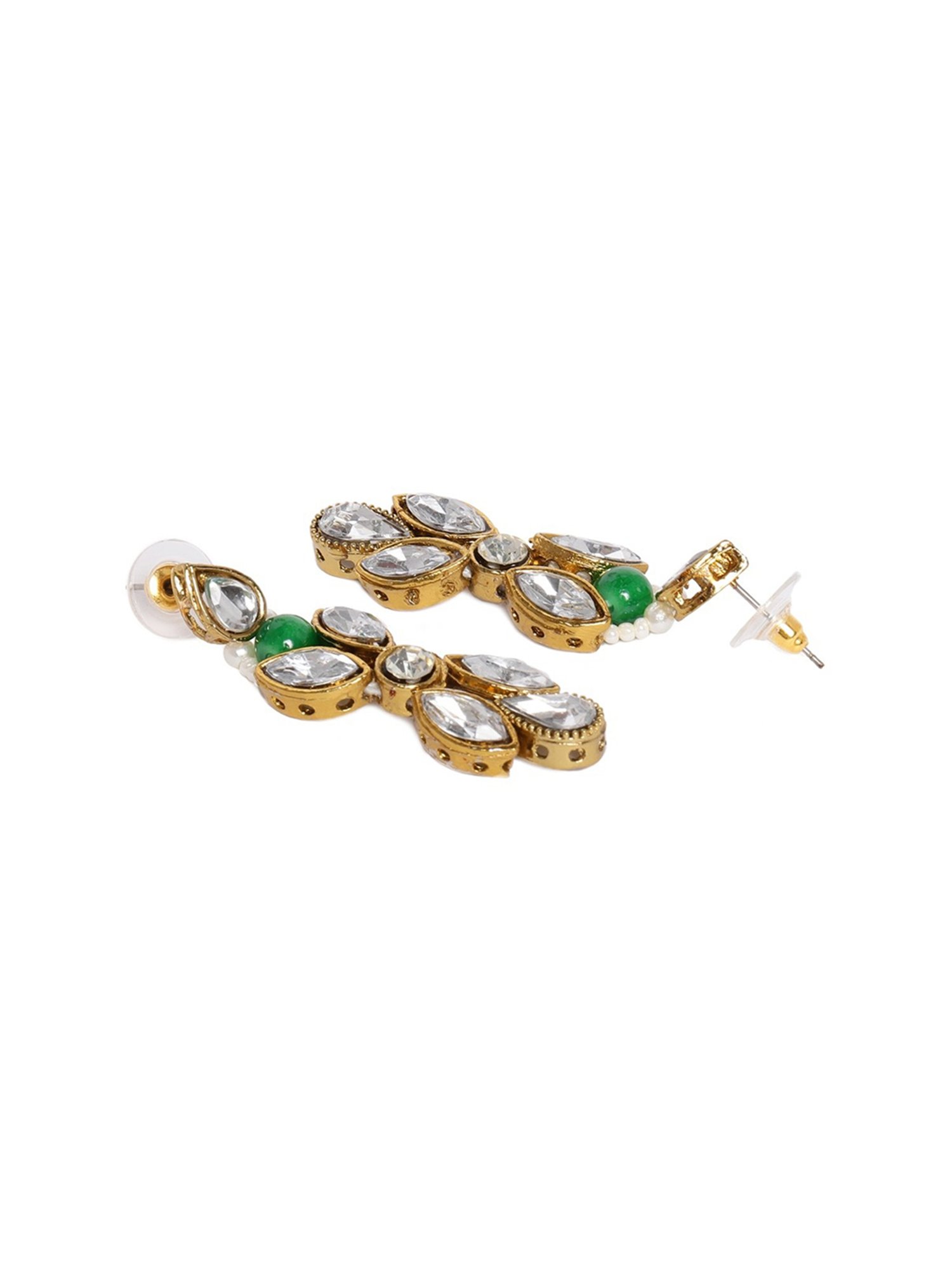 Zaveri Pearls Crystal Shine Stones & Green Beads Choker Necklace Earring Maangtikka-ZPFK9366