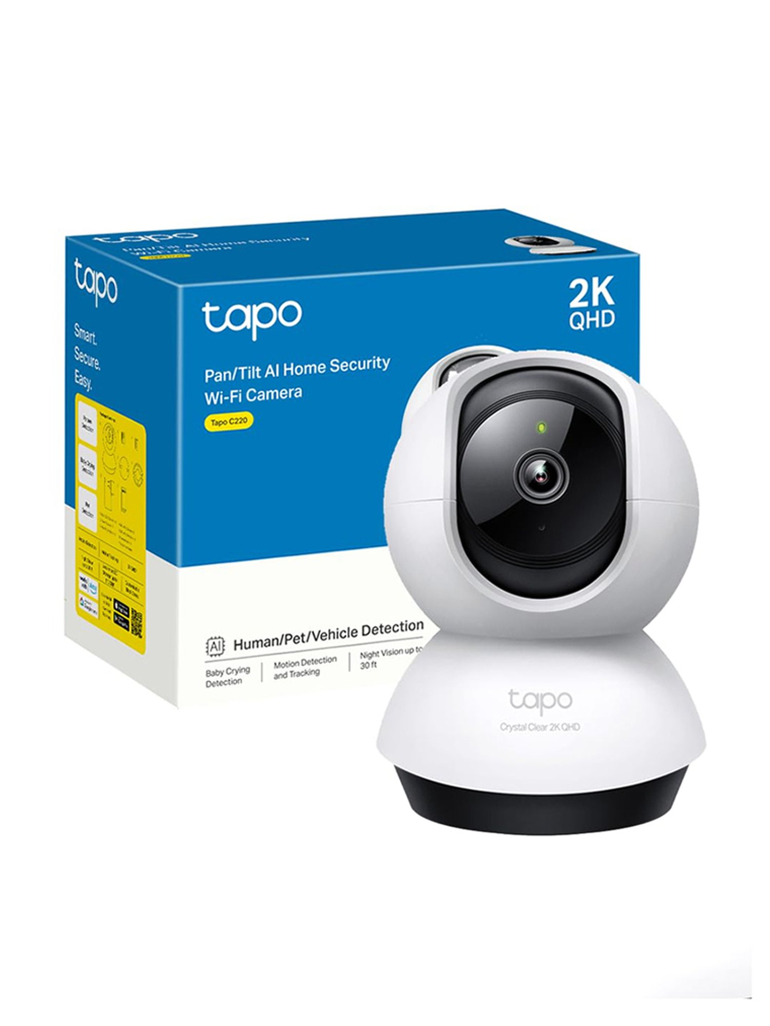 TP-LINK Tapo C220 Pan, Tilt Smart AI 2K 4MP QHD 1440p Home Security Wi-Fi Camera (White)