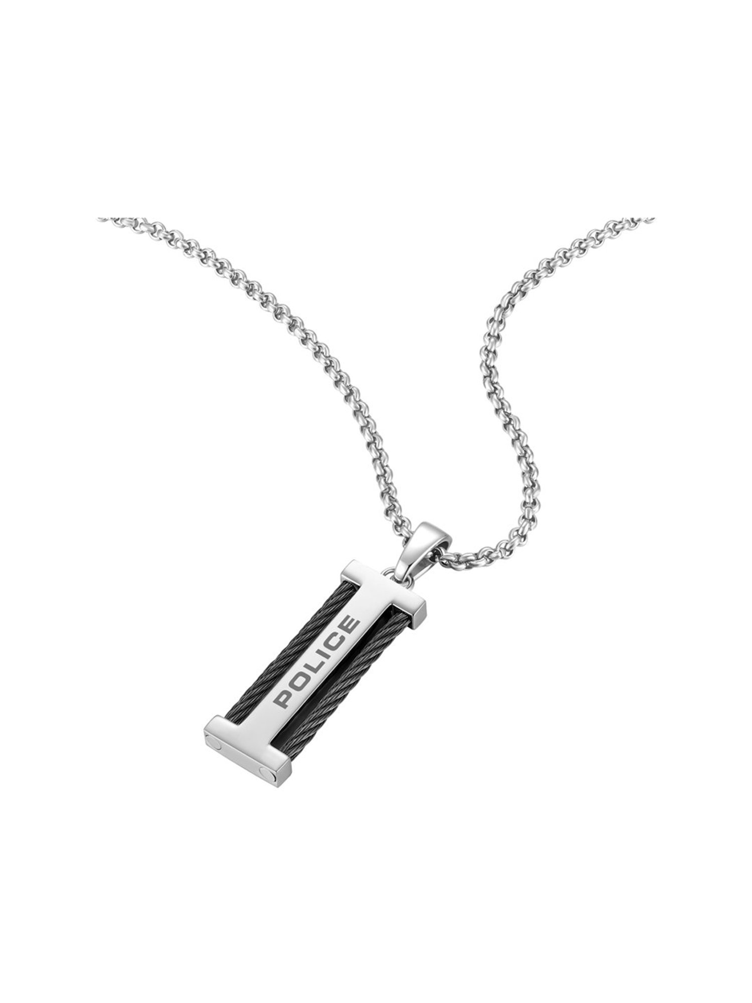 Police Silver-Plated Pretentious Ii Polished Stainless Steel Gun Cable Necklace for Men