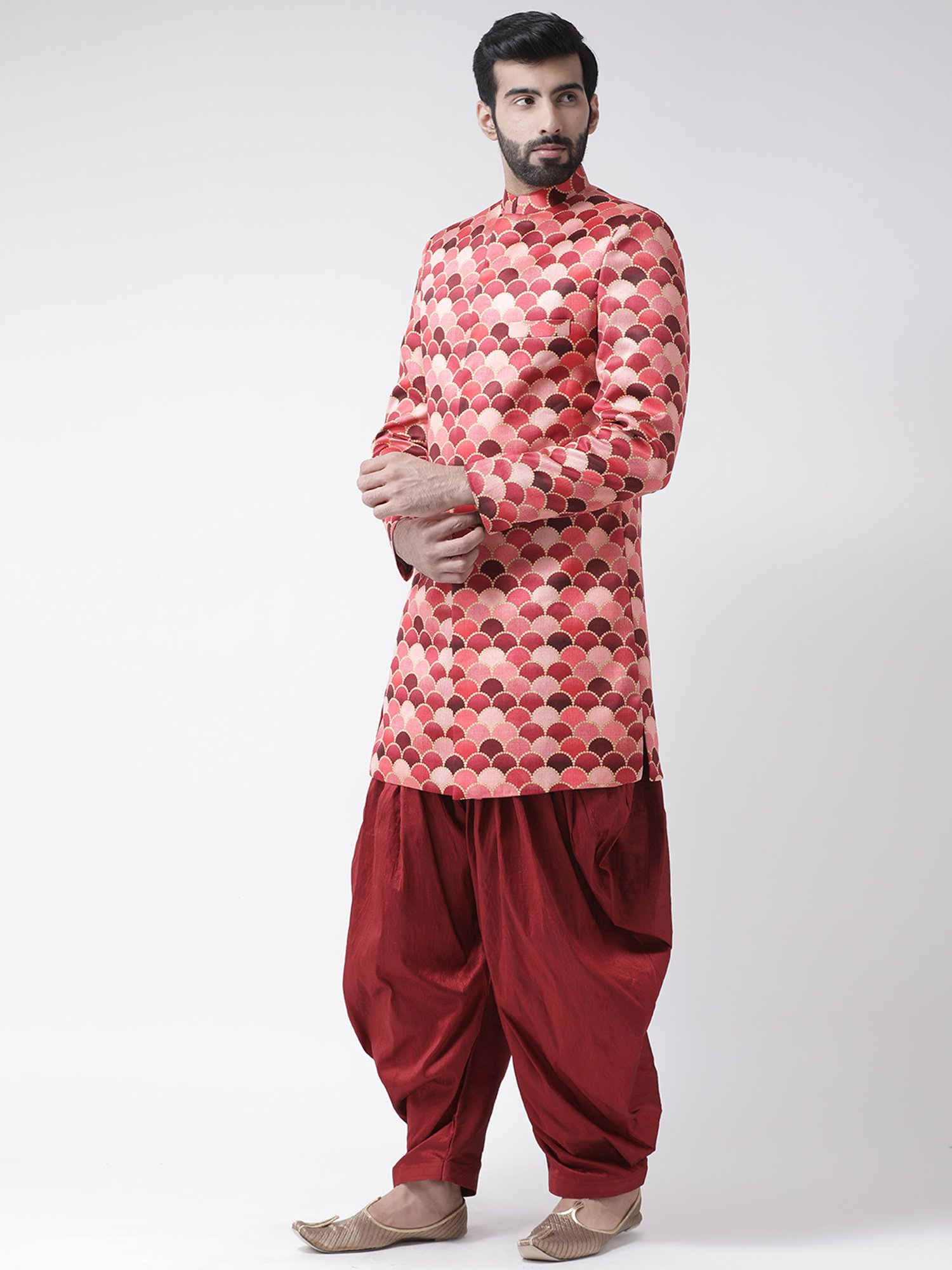 Hang up Red Regular fit Printed Sherwani