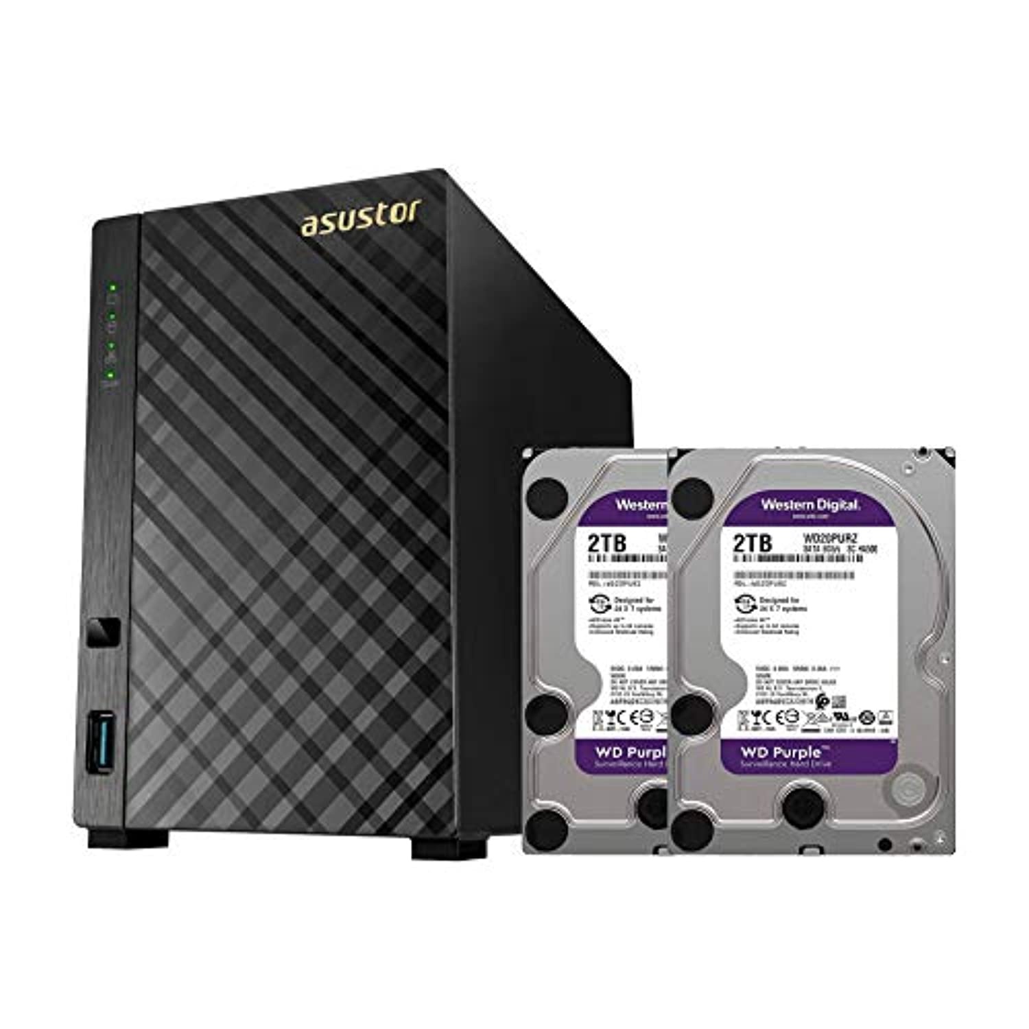 Asustor NAS AS1002T v2 + 4TB WD Purple HDD (Two 2TB HDD Included)