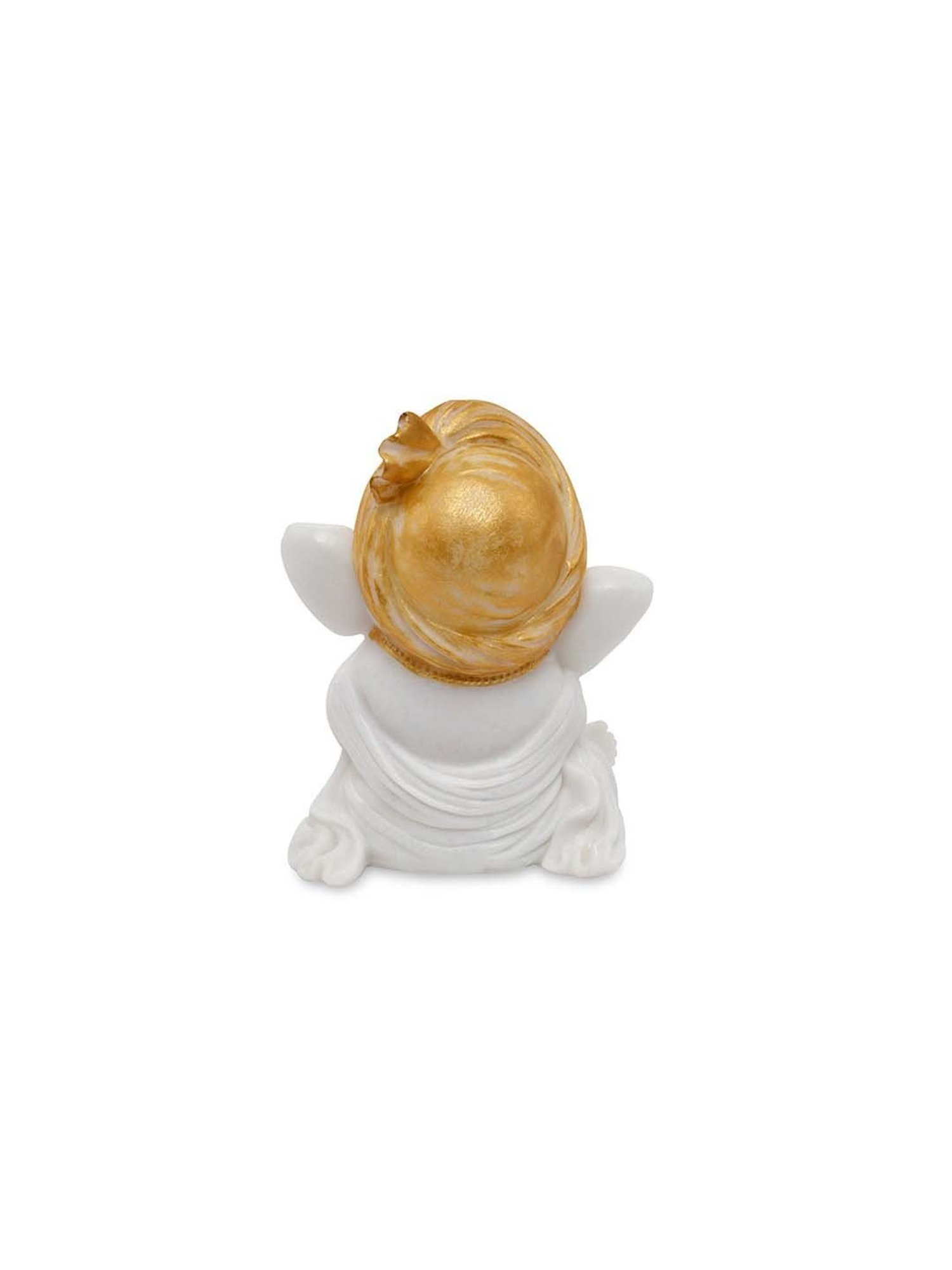 @Home White & Gold Resin Ganesha Giggling Showpiece Idol