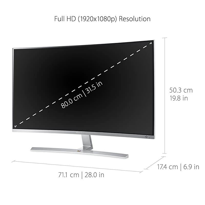 VX3216-SCMH-W 32 Inch 1080p 1800R Curved Monitor with Dual Speakers HDMI DVI and VGA, Silver