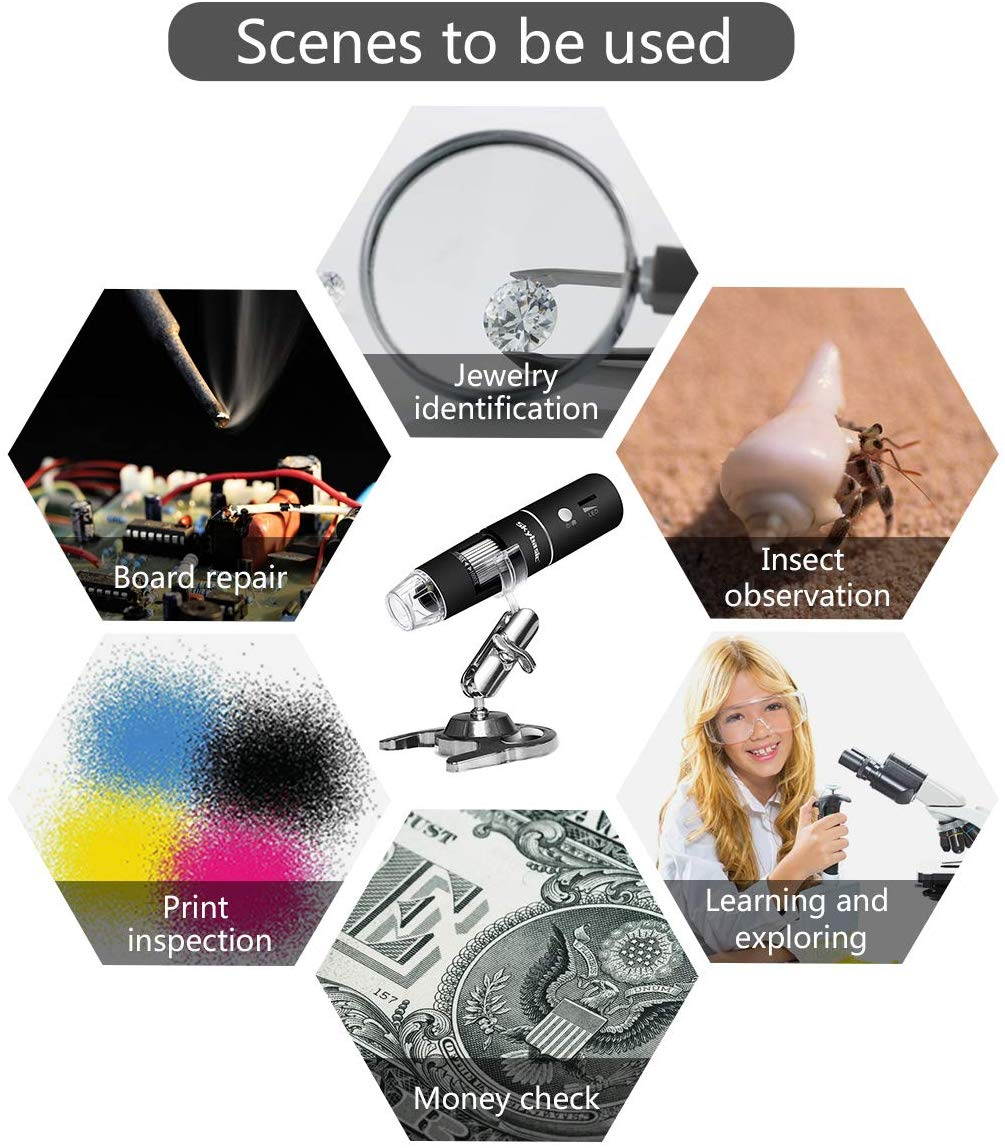 WiFi Digital Microscope Built In WiFi Wireless Digital Microscope Camera with 1080P HD 2MP 50x To 1000x Magnification Endoscope for Android, IOS, Smartphone, Tablet, Widows, IPad, Mac PC