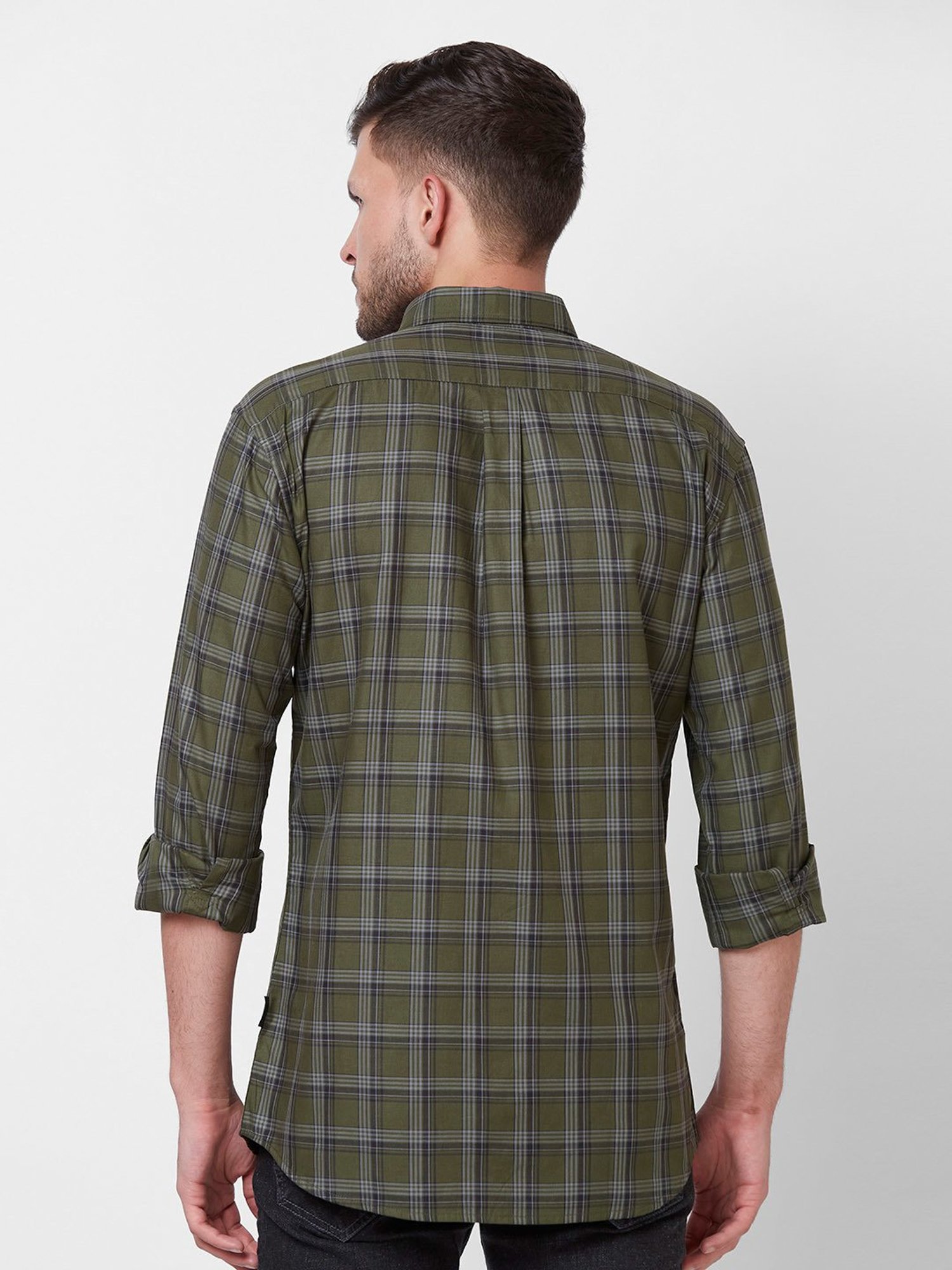 Kenneth Cole New York Dark Green Slim Fit Check Cotton Shirt