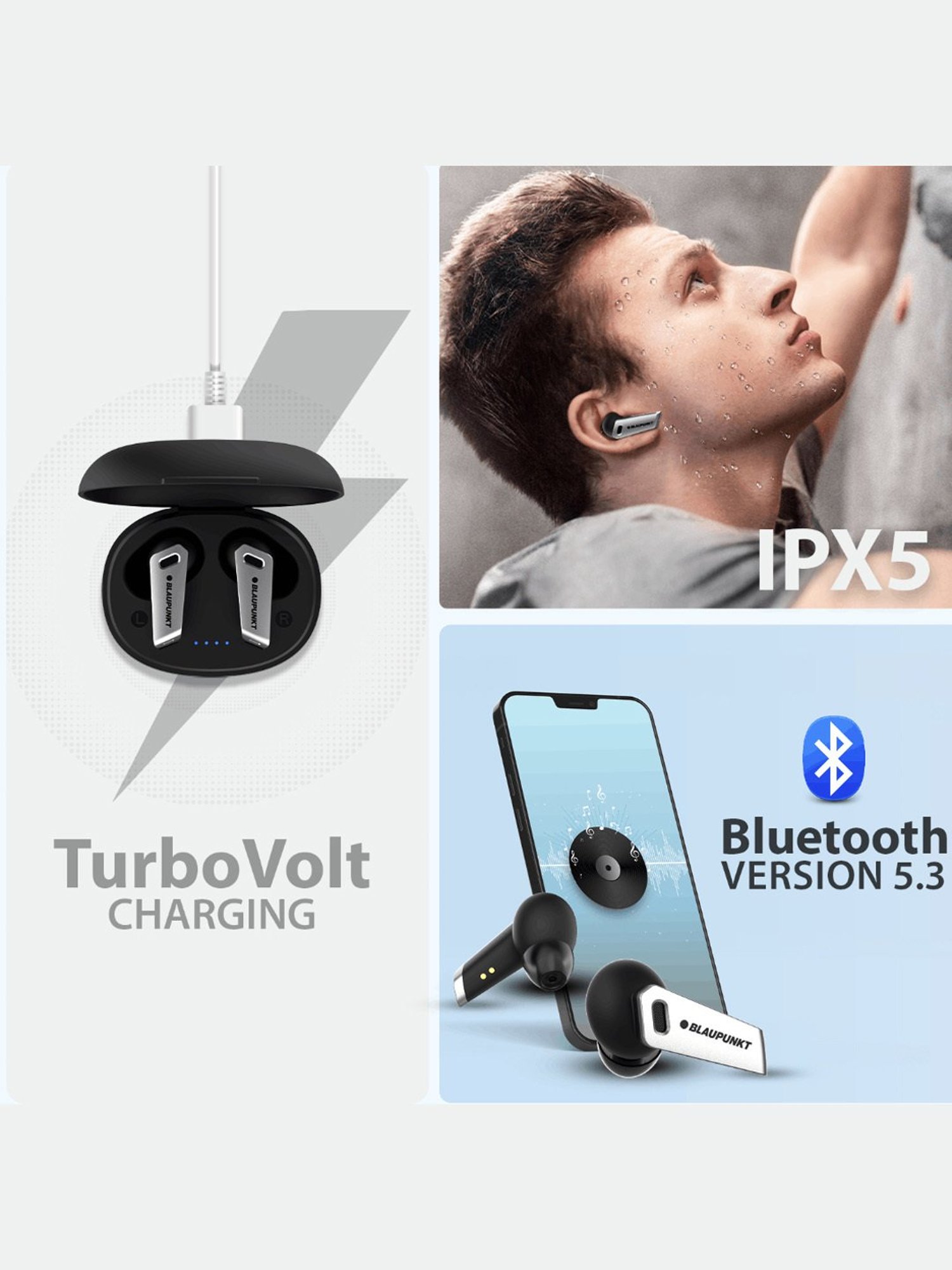 Blaupunkt BTW300 Bass Buds Bluetooth Wireless Earbuds with 40 hrs Playtime (Black)