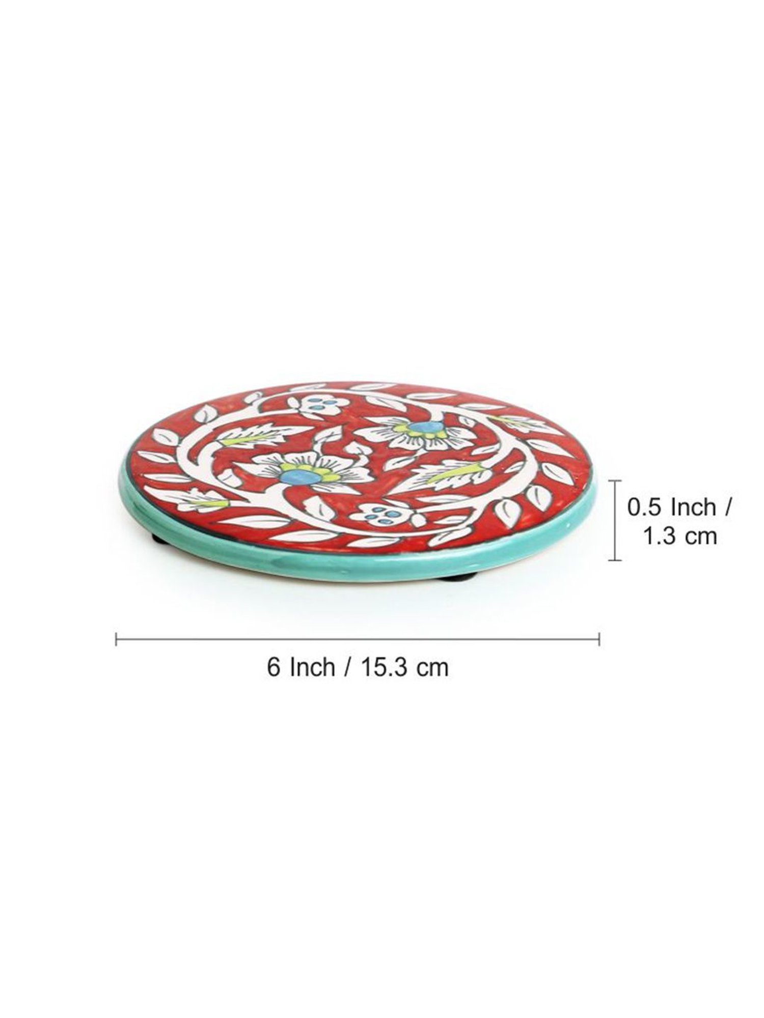 ExclusiveLane Floral Hand-painted Trivets In Ceramic (Set of 2)