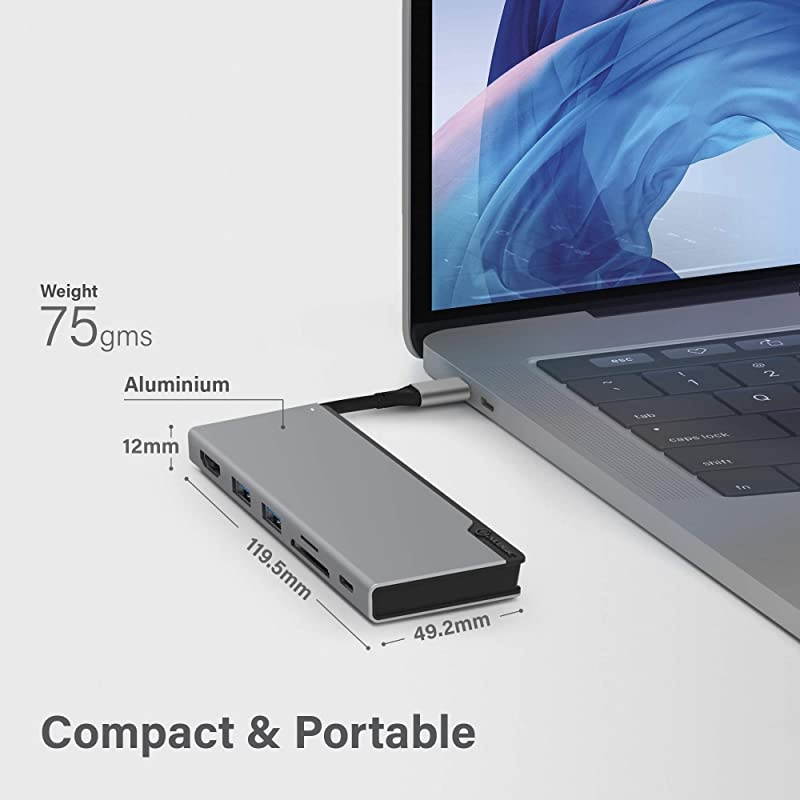 USB C Hub, 6-in-1 Hub,4K HDMI,2 USB 3.0,1 USB C with Data & 100W Laptop Charging,Micro/SD Card Reader,Dock Uni, for MacBook Pro/Air(Thunderbolt 3 Compatible),iPad Pro/Air 2020, XPS and More