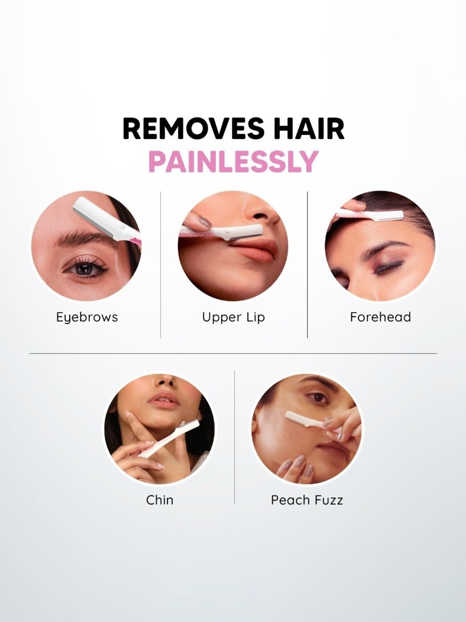 LetsShave Evior Women Face Razor - Pack of 6 (White/Pink)