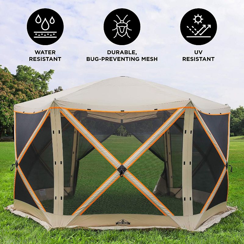 Hike Crew 6-Panel Pop-Up Screen House Gazebo 140x140 Inch &ndash; Instant Setup 6-Sided Hub Tent UV Resistant (SPF 50+) Fits 8 People Heavy Duty 210D Material &ndash; Includes Carry Bag & Ground Stakes