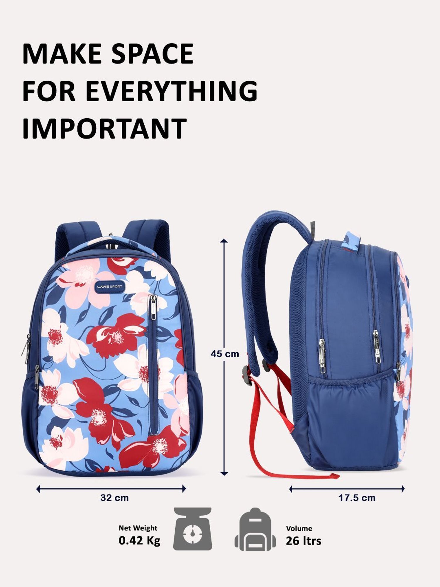 LAVIE SPORT Navy Printed Backpack