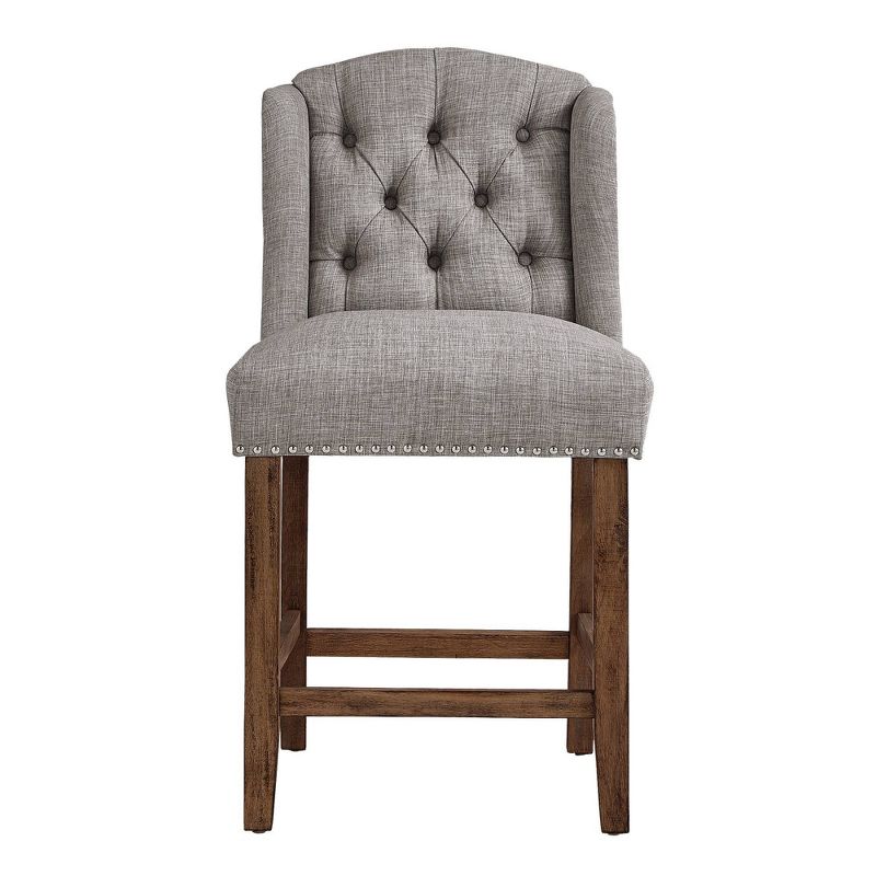 Set of 2 24" Casandra Button Tufted Wingback Counter Height Barstool Smoke - Inspire Q
