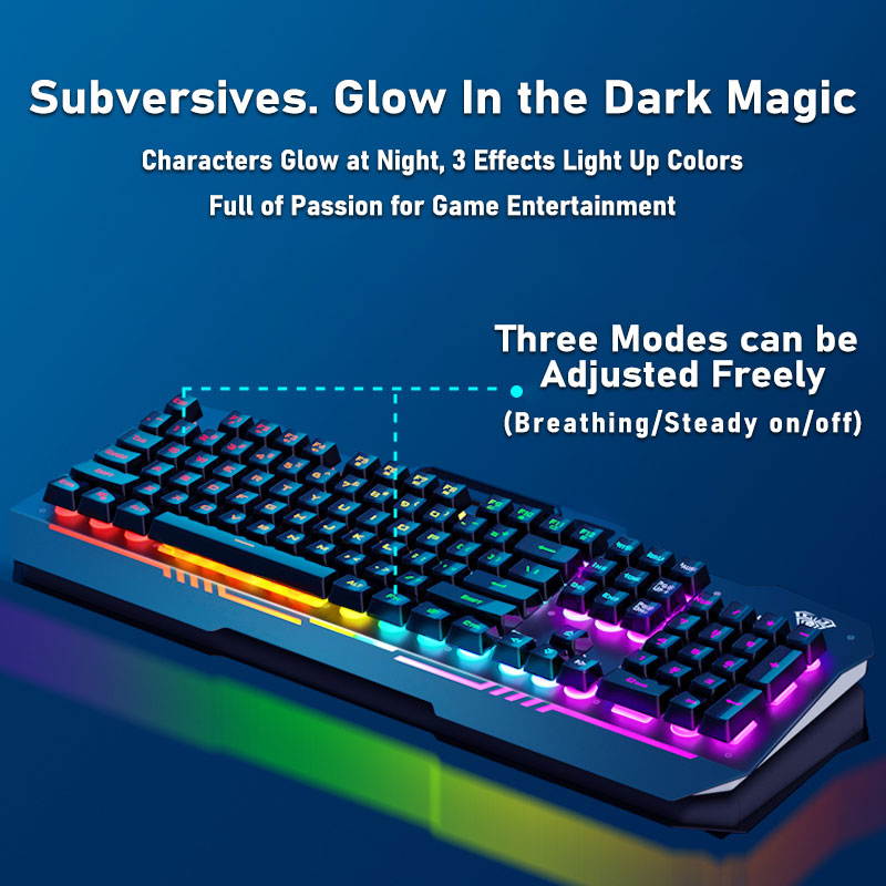 AULA F3010 Wired Gaming Keyboard 26 Keys Anti-ghosting Ergonomic Metal Panel Mix Backlit LED Gamer Keyboard for Desktop Laptop