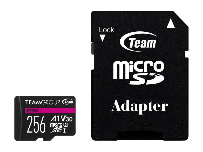 Team Group 256GB Micro SDXC PRO A1 U3 V30 Card Speed Up to 100MB/s (TPUSDX256GIV30A1P03)