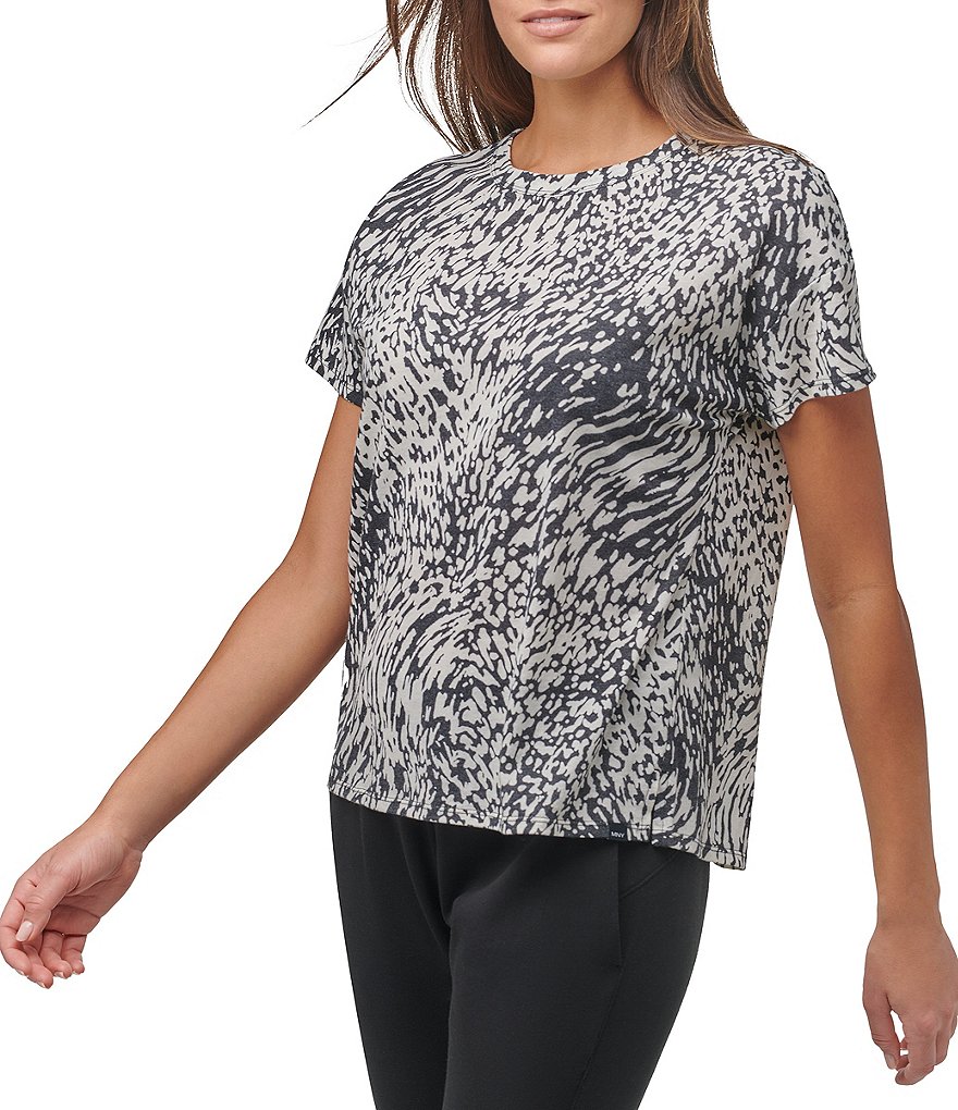 Marc New York Boxy Short Sleeve Crew Neck Animal Printed Jersey Top