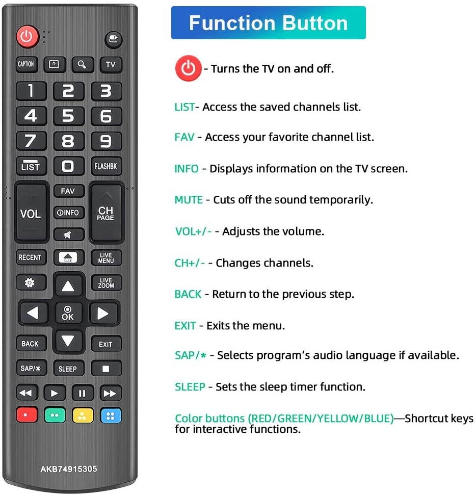 Gvirtue AKB74915305 Remote Control for LG TV 70UH6350 65UH6550 65UH615A 65UH6150 60UH7500 60UH6550 60UH6150 58UH6300 55UH6550 55UH6150 55UH6090 50UH6300 49UH6500 49UH6100 49UH6090 43UH6100