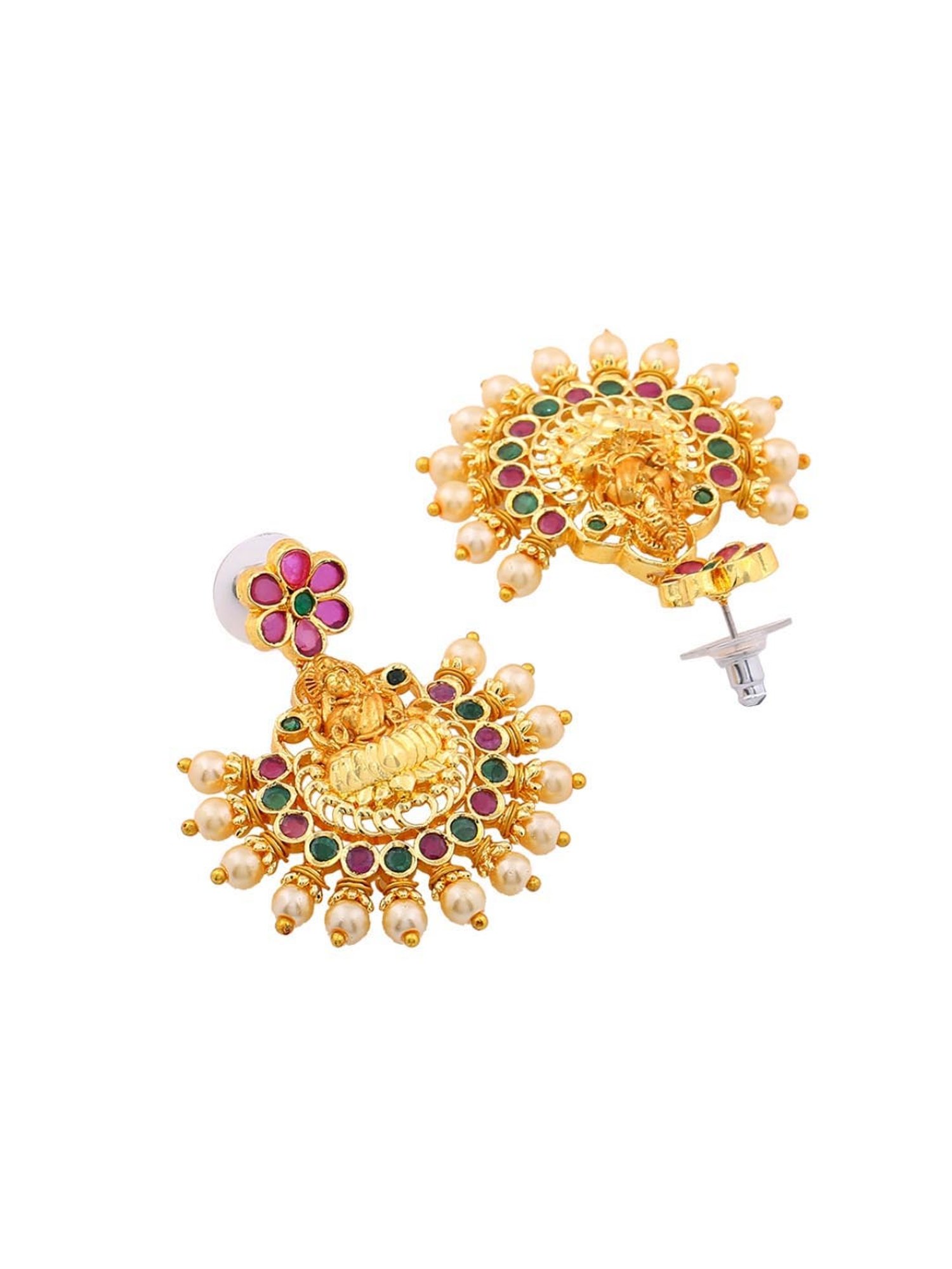 Estele Gold-Plated CZ Holy Laxmi Ji Designer Bridal Necklace Combo Set for Women