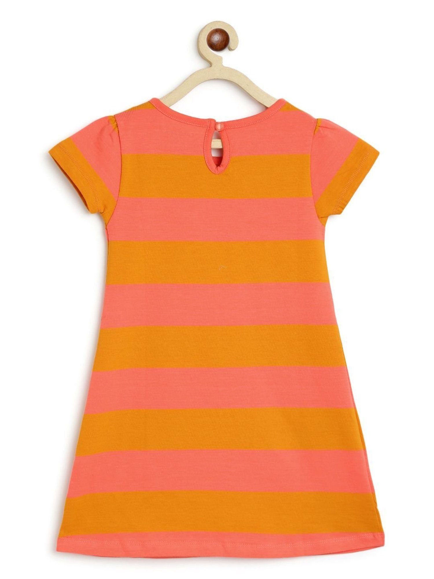 Campana Kids Peach & Brown Cotton Striped Dress