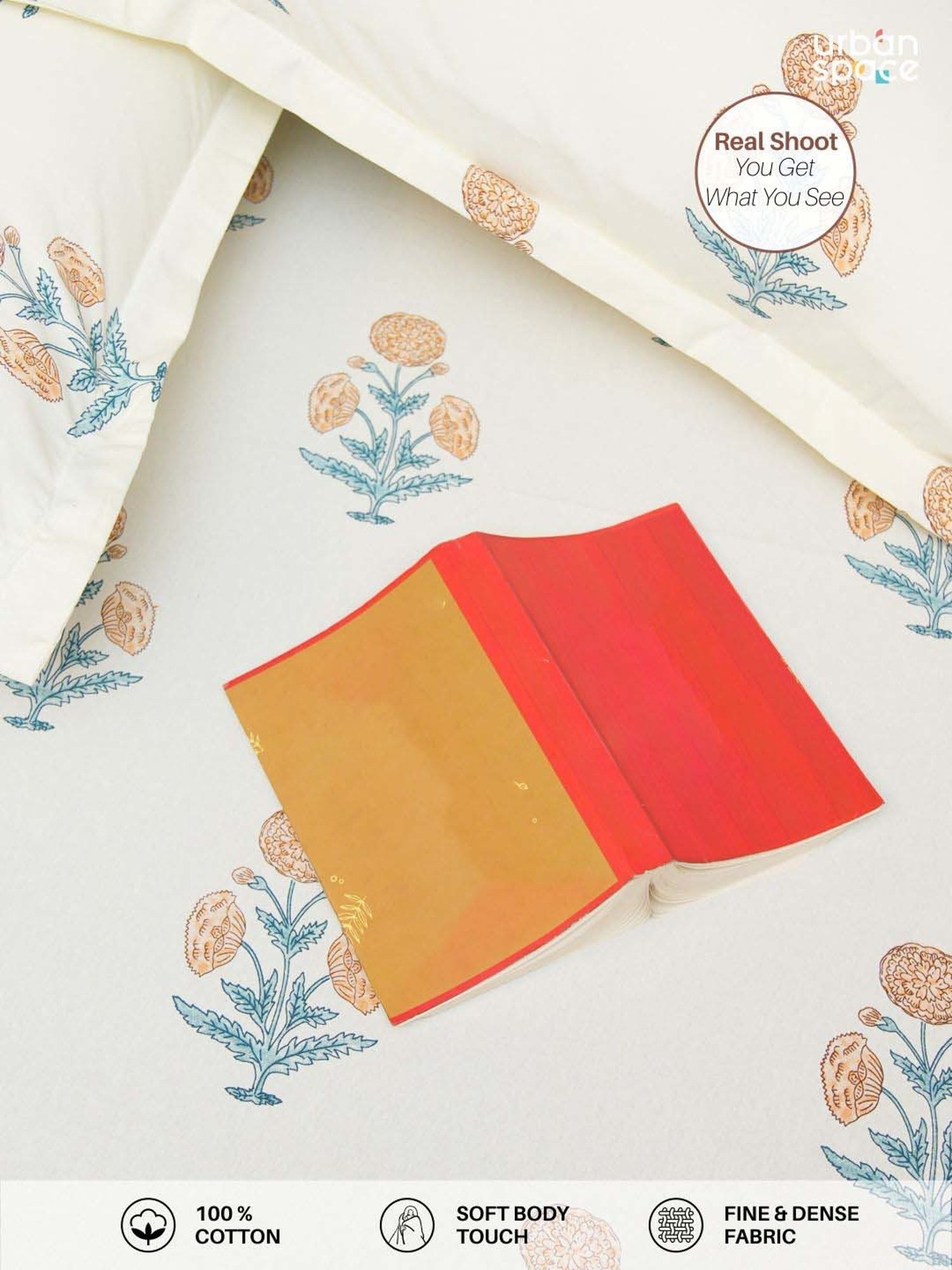 Urban Space White & Blue Cotton 200 TC Single Bedsheet with 1 Pillow Cover