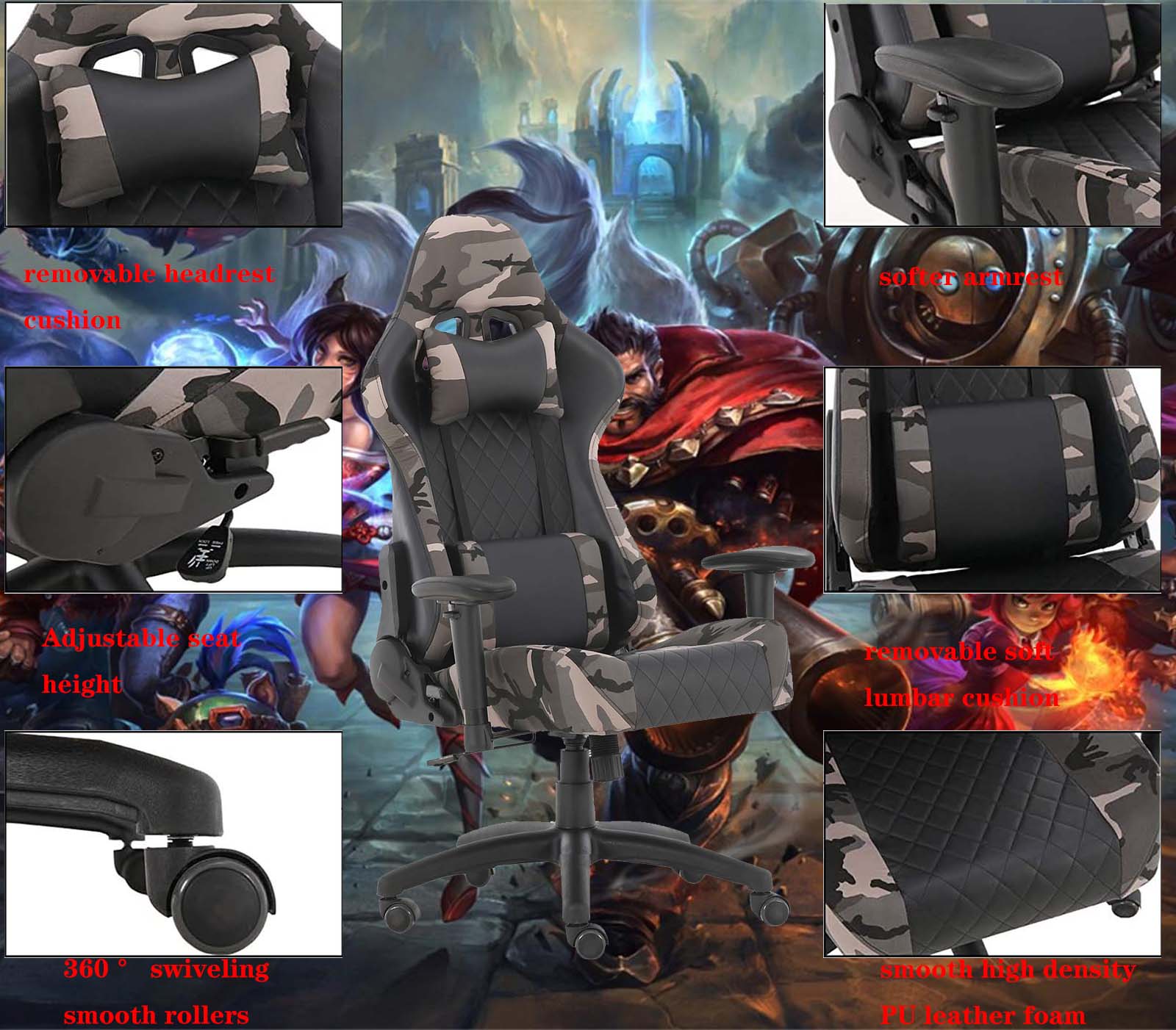 Office Chairs, Office Swivel Chairs, with headrest and Lumbar Pillow