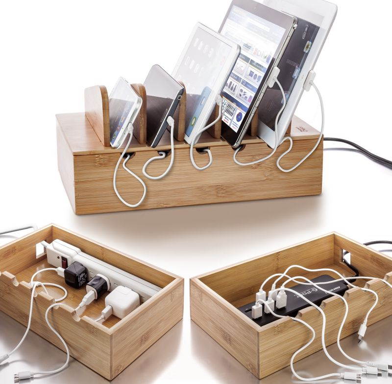 Prosumer's Choice Natural Bamboo Charging Station Rack for Smartphones and Tablets