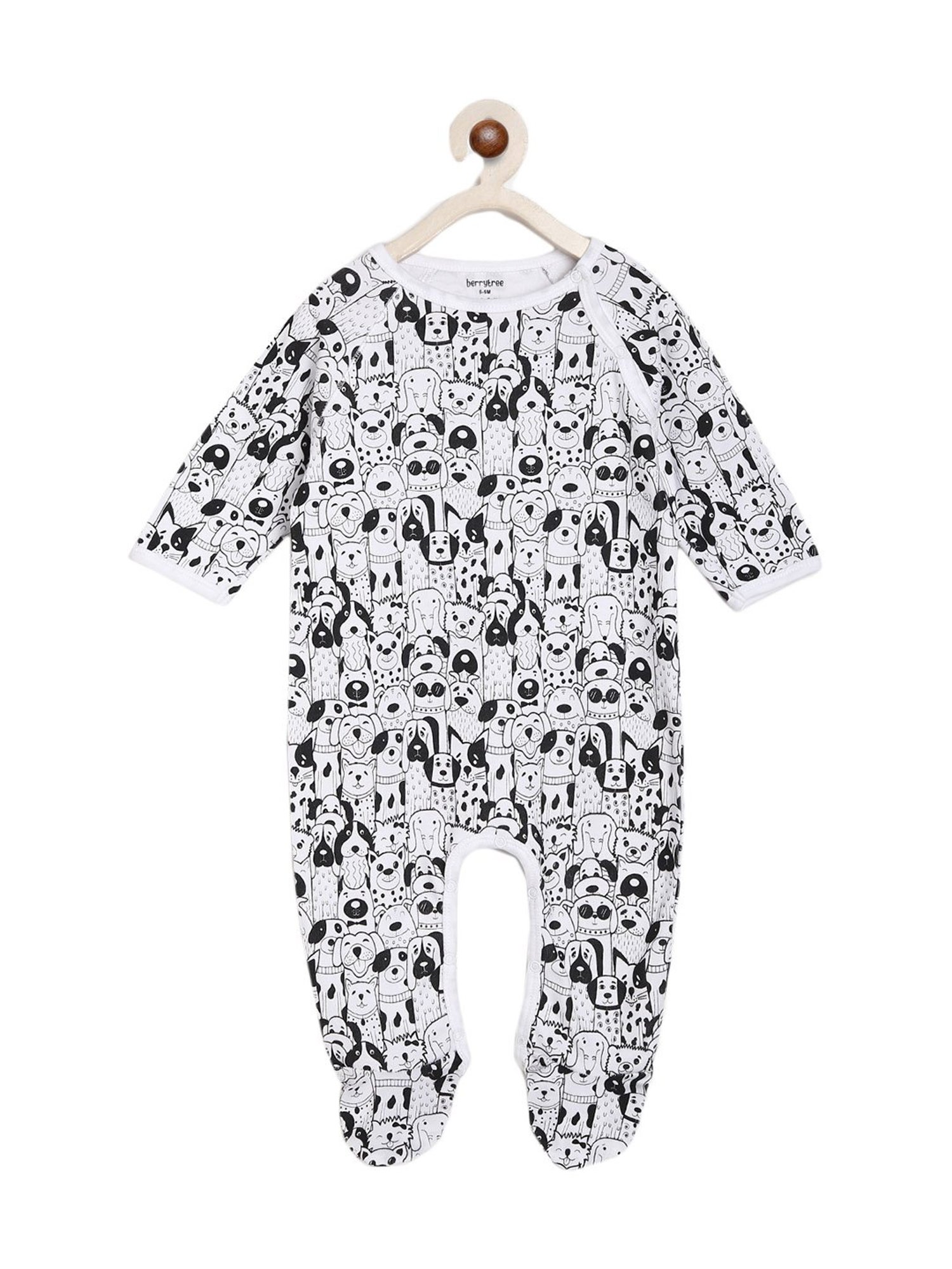 Berrytree Organic Kids Black Cotton Animals Print Rompers