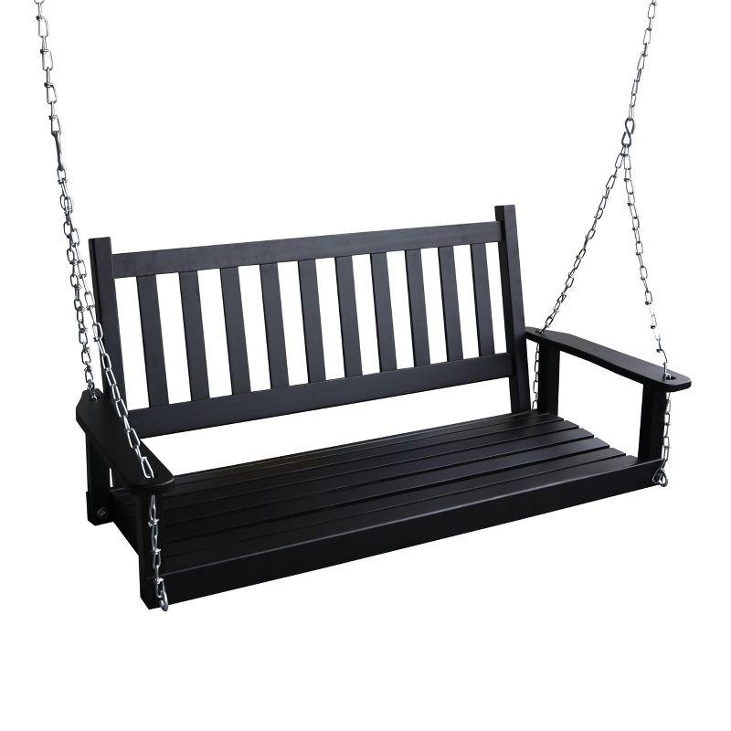 2 Person Outdoor Patio Wooden Porch Swing - Black - Veikous