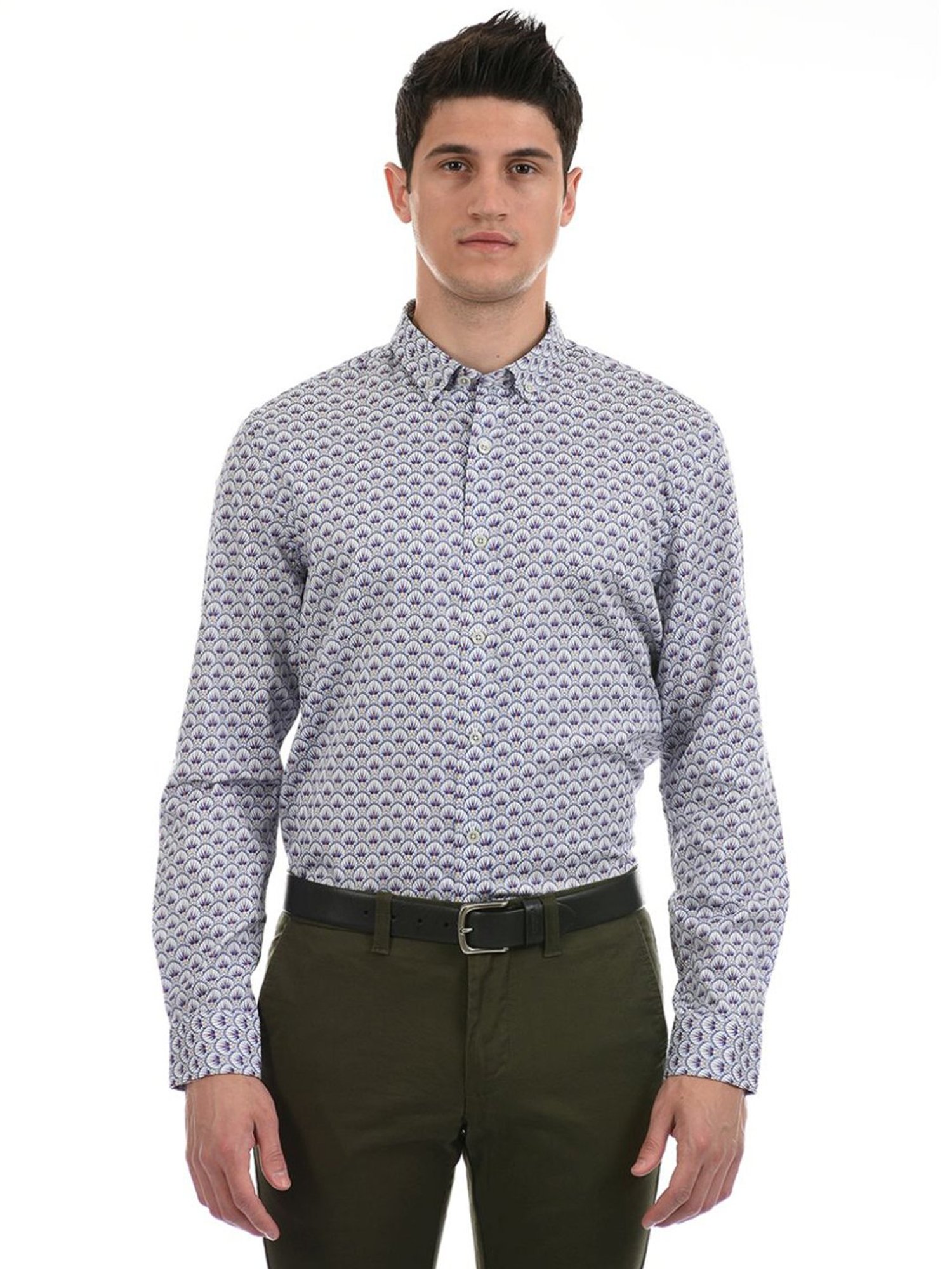 London Fog White Regular Fit Printed Shirt