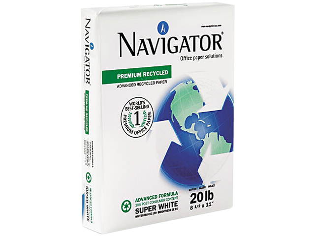 Navigator Premium Recycled Paper, 95 Brightness, 20lb, 8-1/2 x 11, White, 5000/Carton