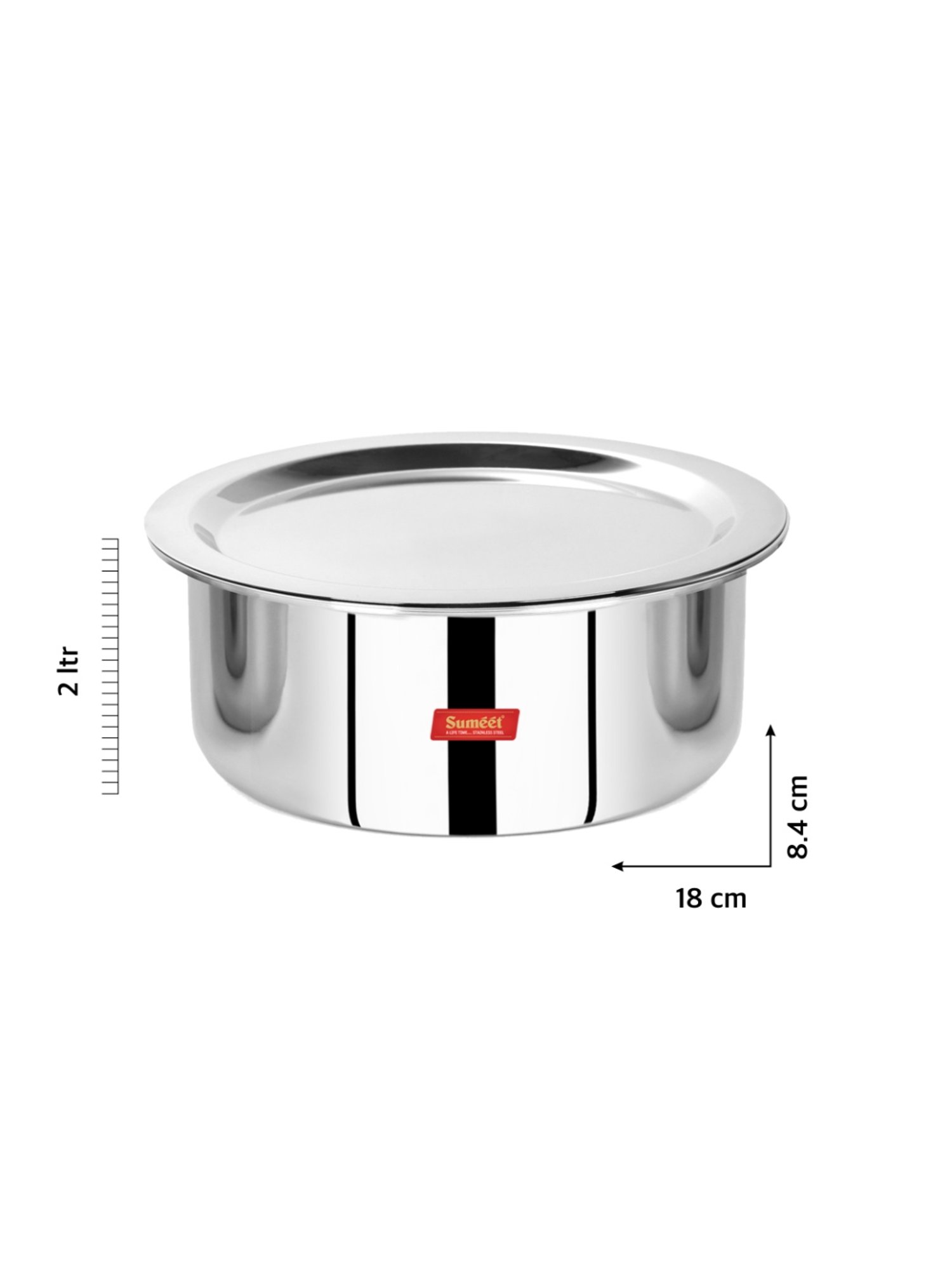 Sumeet Cook Smart TriPly SAS (Steel-Aluminium-Steel - 3 Layers) Tope with Lid - 2 Ltr - 18Cm