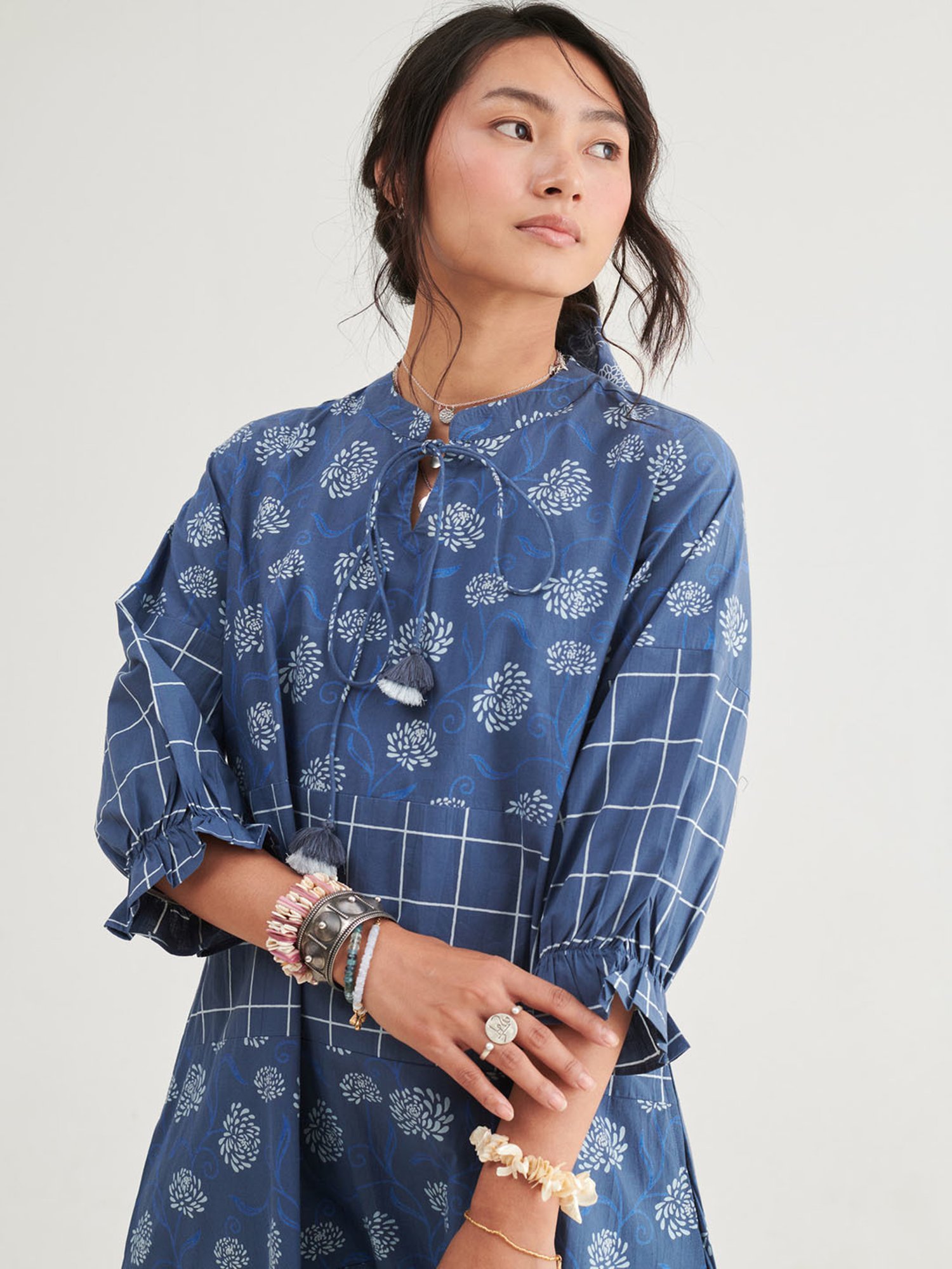 Prakriti Jaipur Indigo Tiered Floral Dress