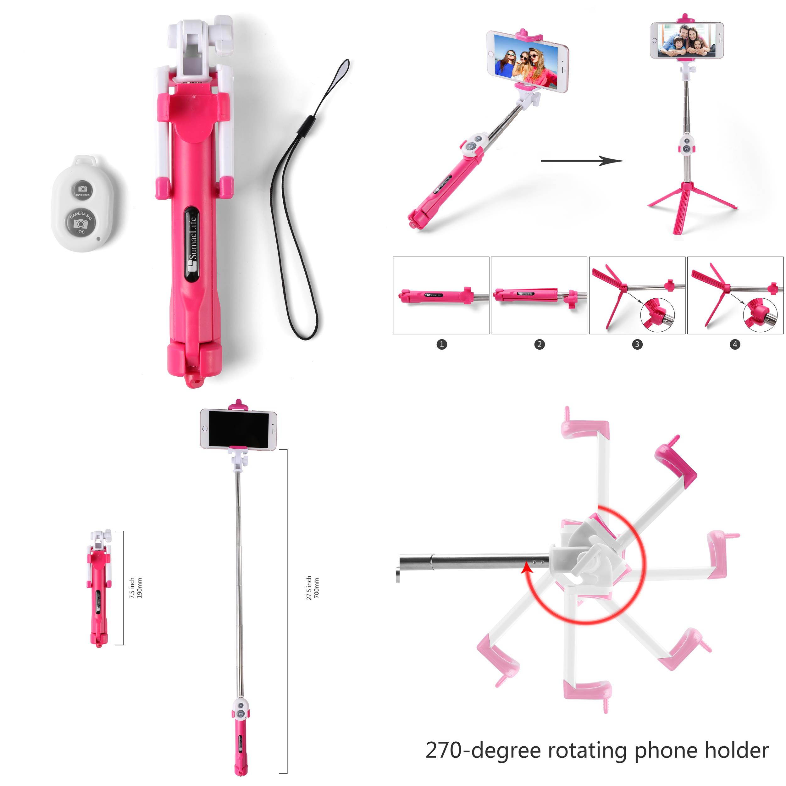 SumacLife Blue Hybrid 2-in-1 Bluetooth Selfie Stick with Built-in Tripod and Wireless Remote Control Shutter for Smartphones