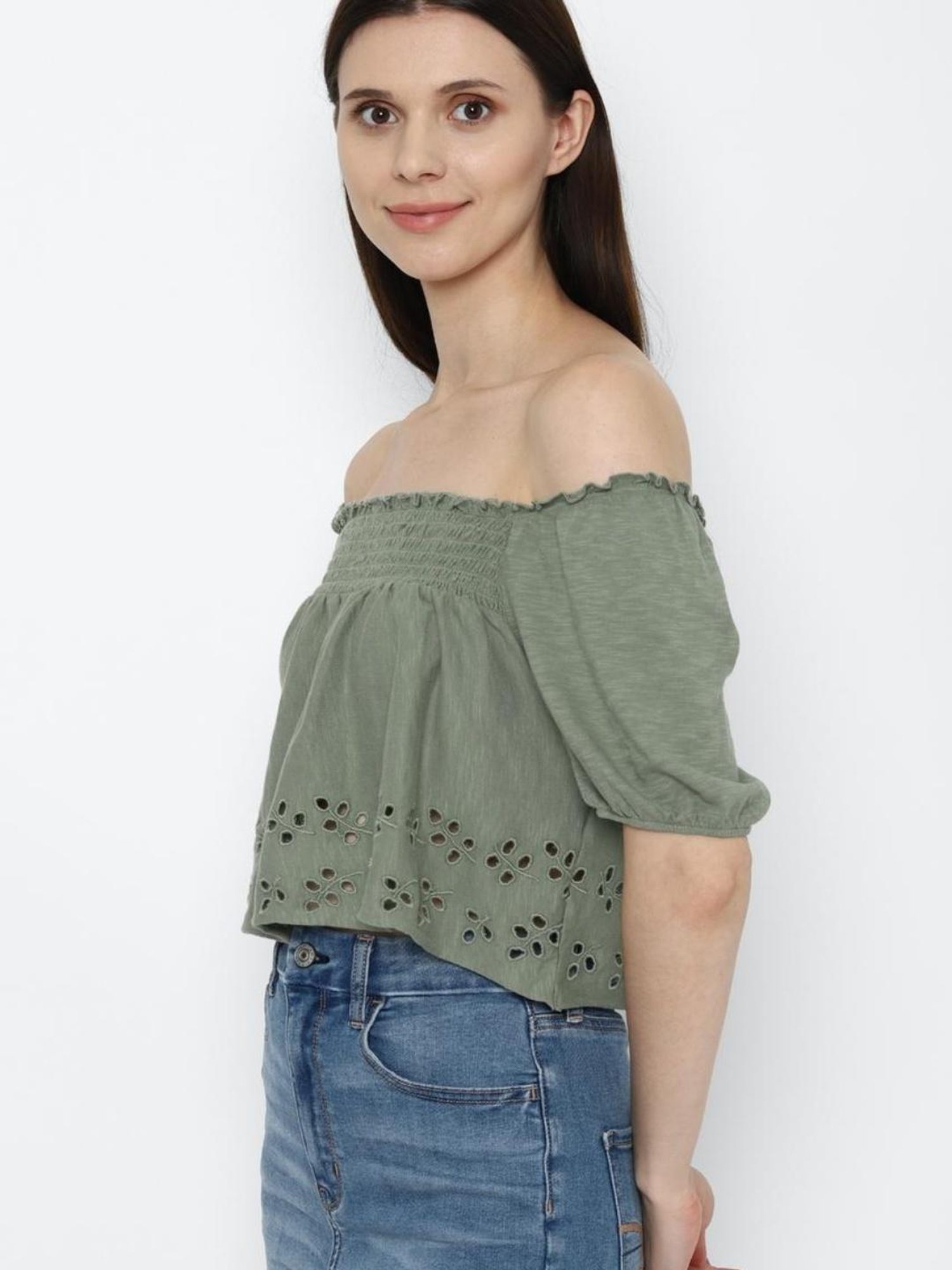 American Eagle Outfitters Olive Regular Fit Crop Top