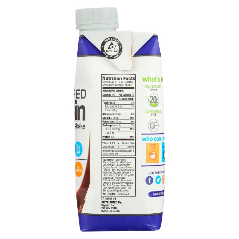 Orgain Clean Grass-Fed Protein Shake - Creamy Chocolate Fudge - 12ct