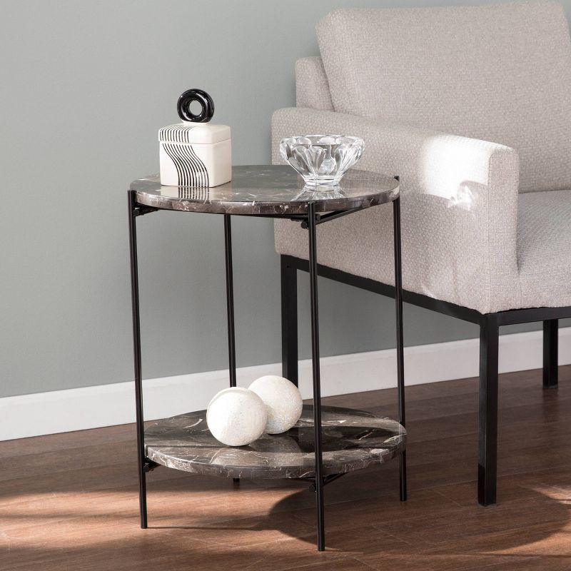 Simchett Round Marble Side Table Gray/Black - Aiden Lane