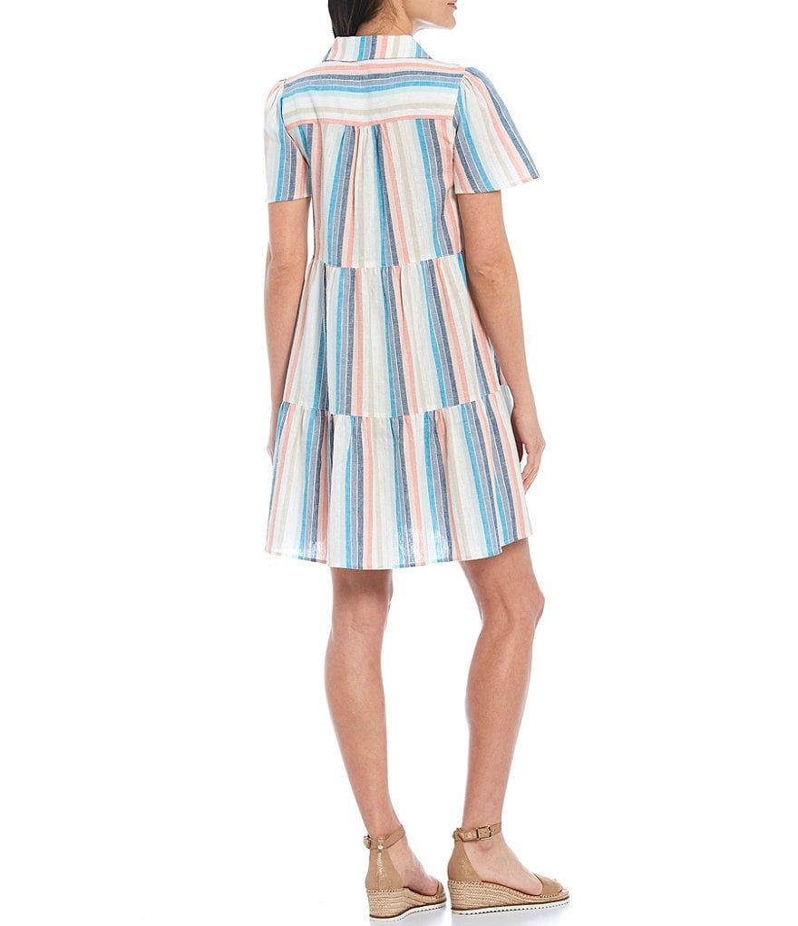 London Times Striped Linen Swing Shirtdress