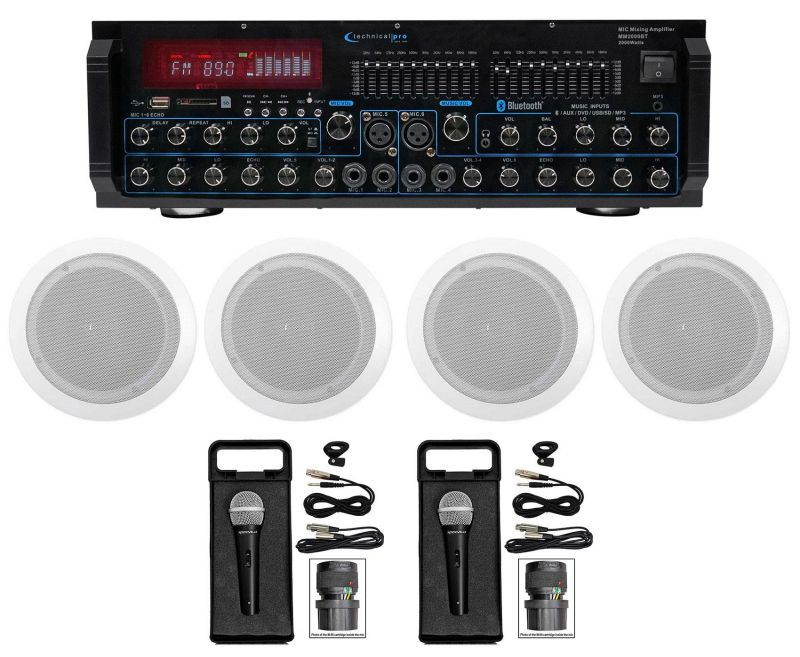 Technical Pro MM2000BT Bluetooth Karaoke Mixer System+(4) 6.5" Ceiling Speakers