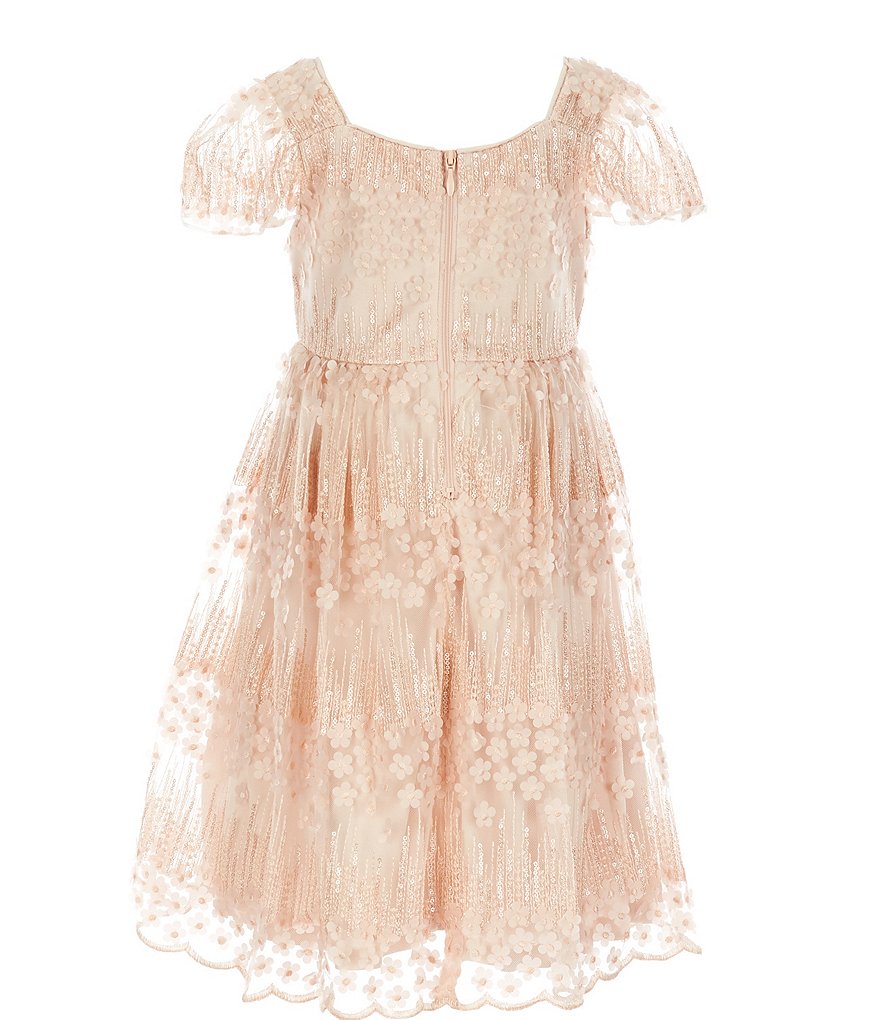 Laura Ashley Little Girls 2T-6X 3/4 Sleeve Rose & Butterfly Print Clip Dot Dress