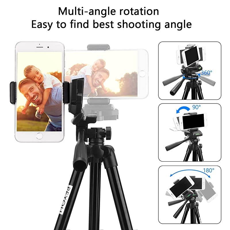 Phone Tripod  50quot Aluminum Lightweight Camera Tripod + Bluetooth Remote + Universal Smartphone Holder Mount Compatible for iPhone XS Max XS XR X 8 7 6 6S PlusGalaxy Note 9 8 S10 S9 S8 Plus S10e