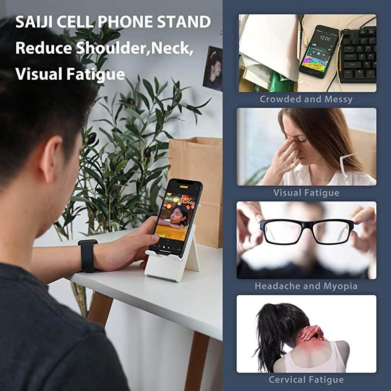 Cell Phone Stand Adjustable Cellphone Ipad Stand Foldable Phone Holder for Desk with AntiScratch Base and Charging Dock Compatible Universal Smartphones Gray